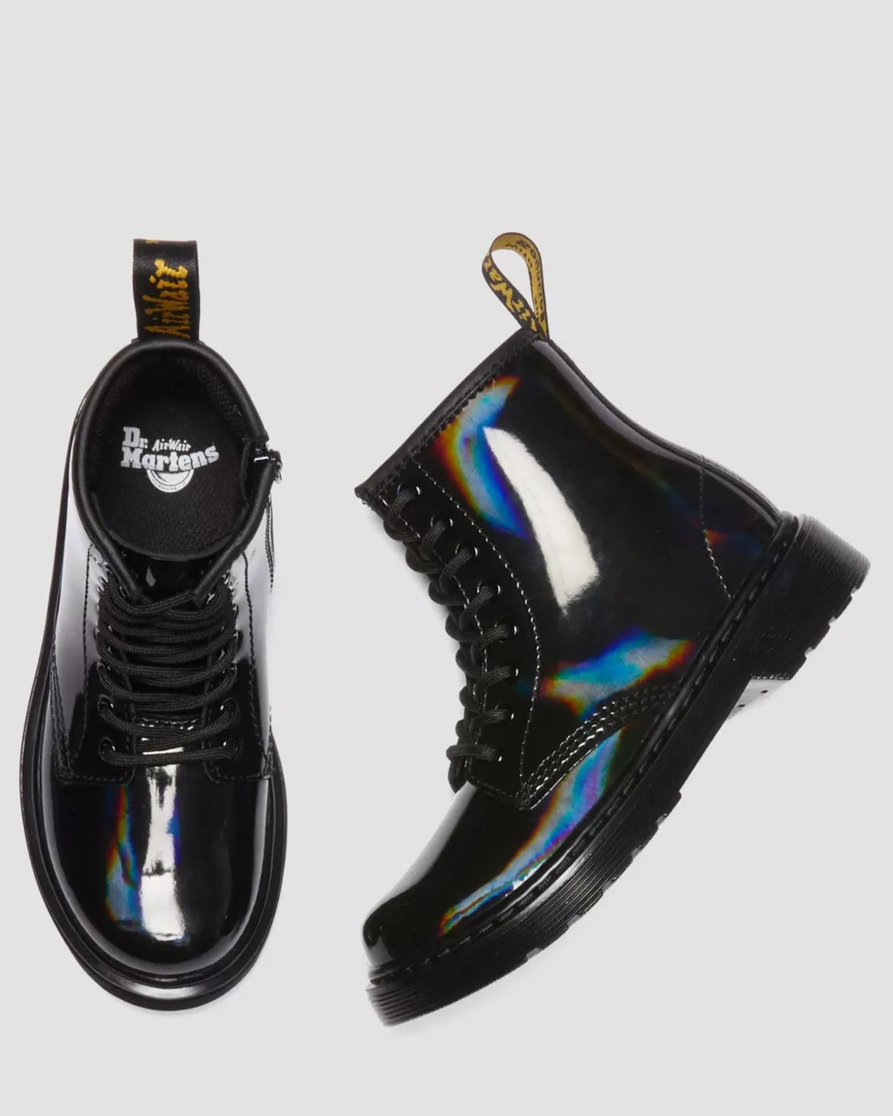 School Styles|Junior / 5-7 Years>Dr. Martens Junior 1460 Rainbow Patent Leather Lace Up Boots Black — Rainbow Patent