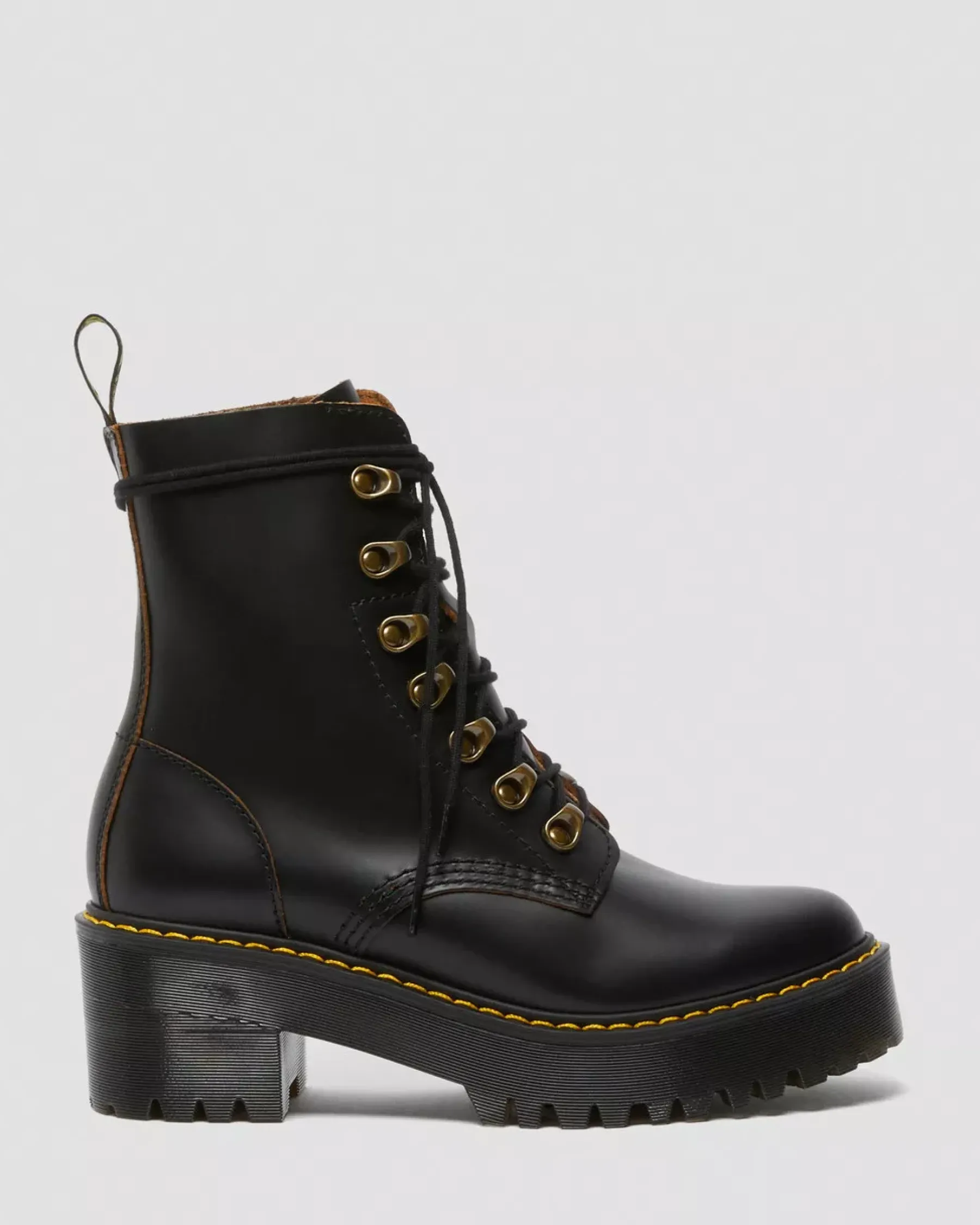 Bestsellers|Heeled Boots>Dr. Martens Leona Women's Vintage Smooth Leather Heeled Boots Black — Vintage Smooth