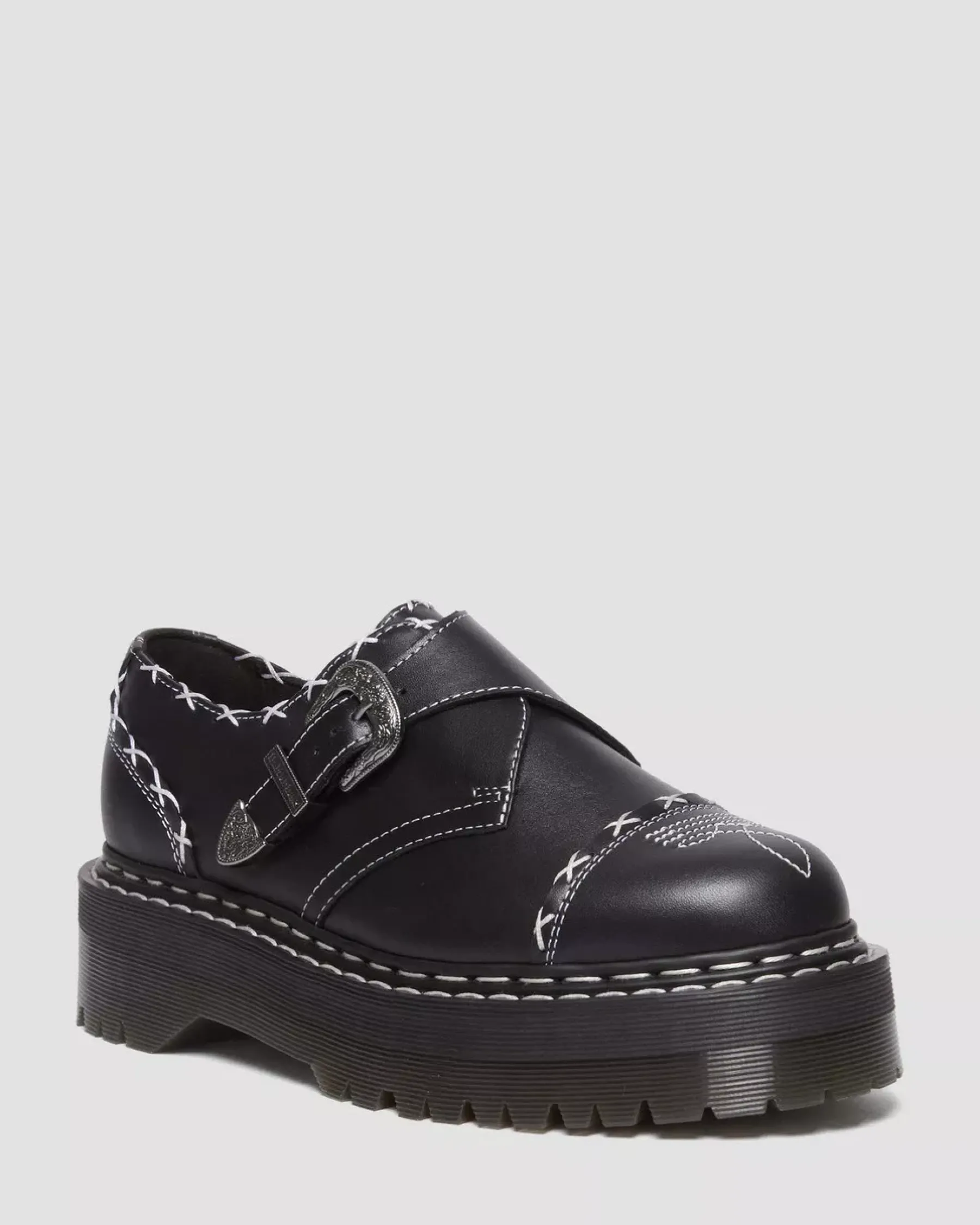 Originals|Platform Shoes>Dr. Martens Monk Gothic Americana Leather Platform Shoes Black — Wanama