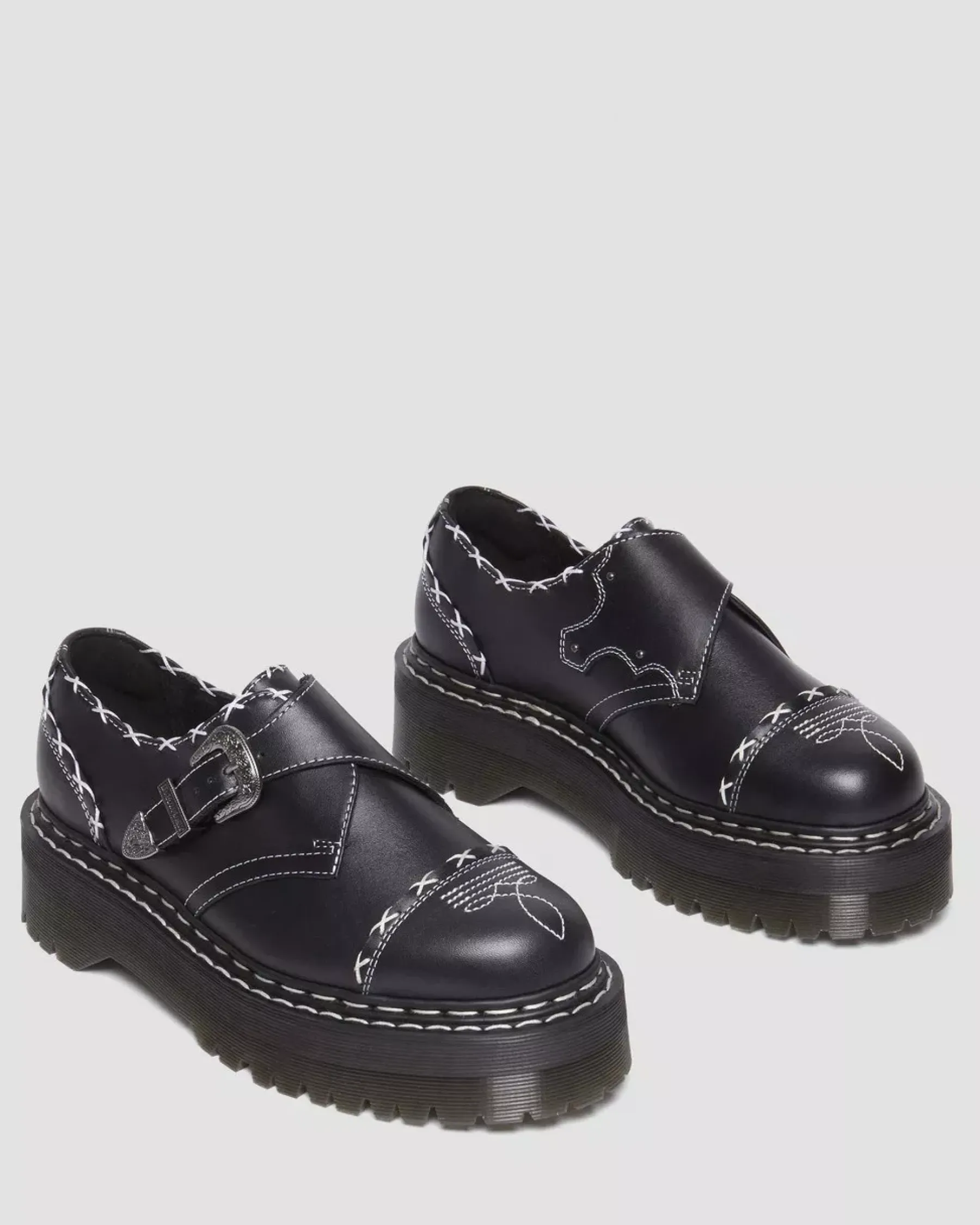 Originals|Platform Shoes>Dr. Martens Monk Gothic Americana Leather Platform Shoes Black — Wanama
