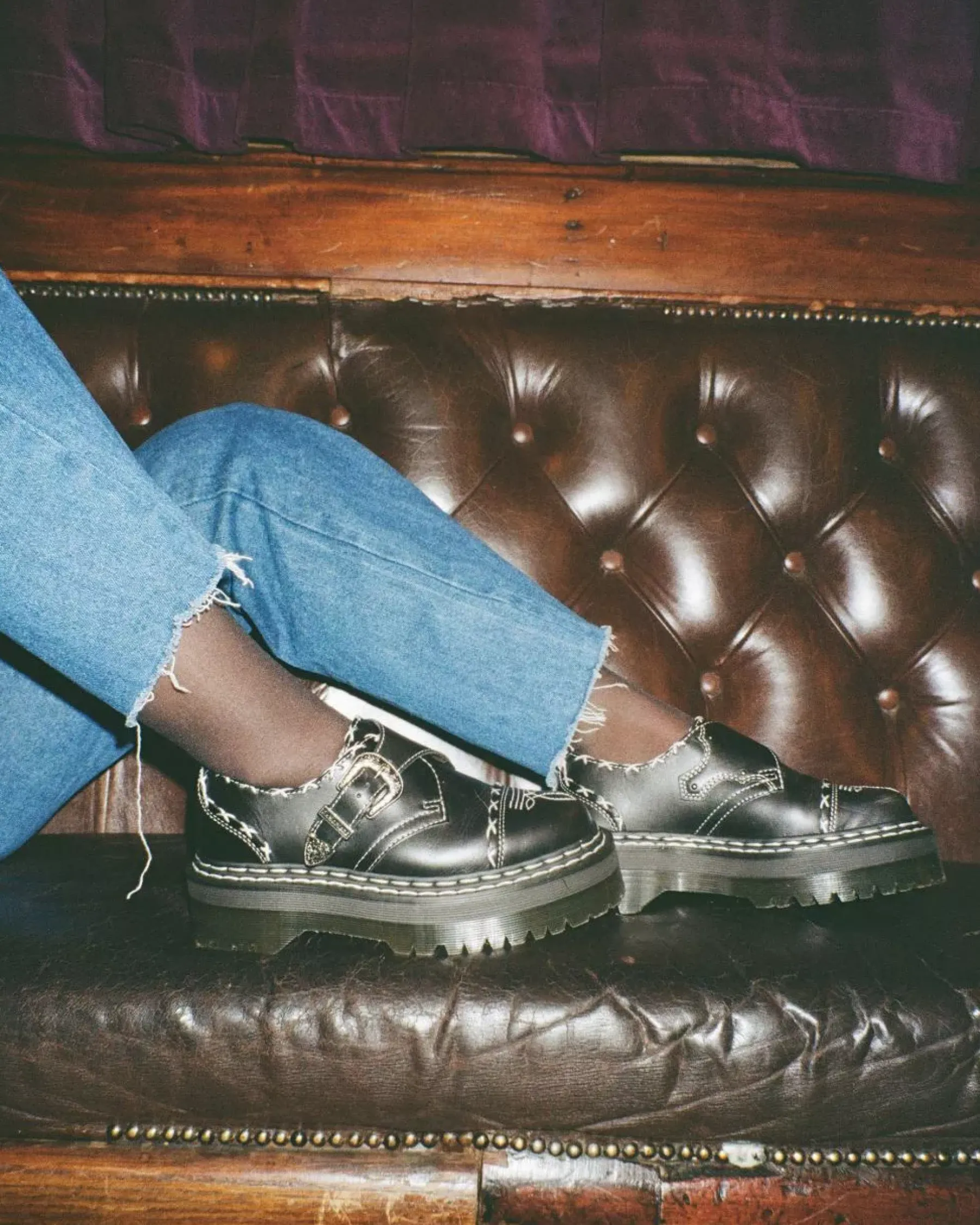 Originals|Platform Shoes>Dr. Martens Monk Gothic Americana Leather Platform Shoes Black — Wanama