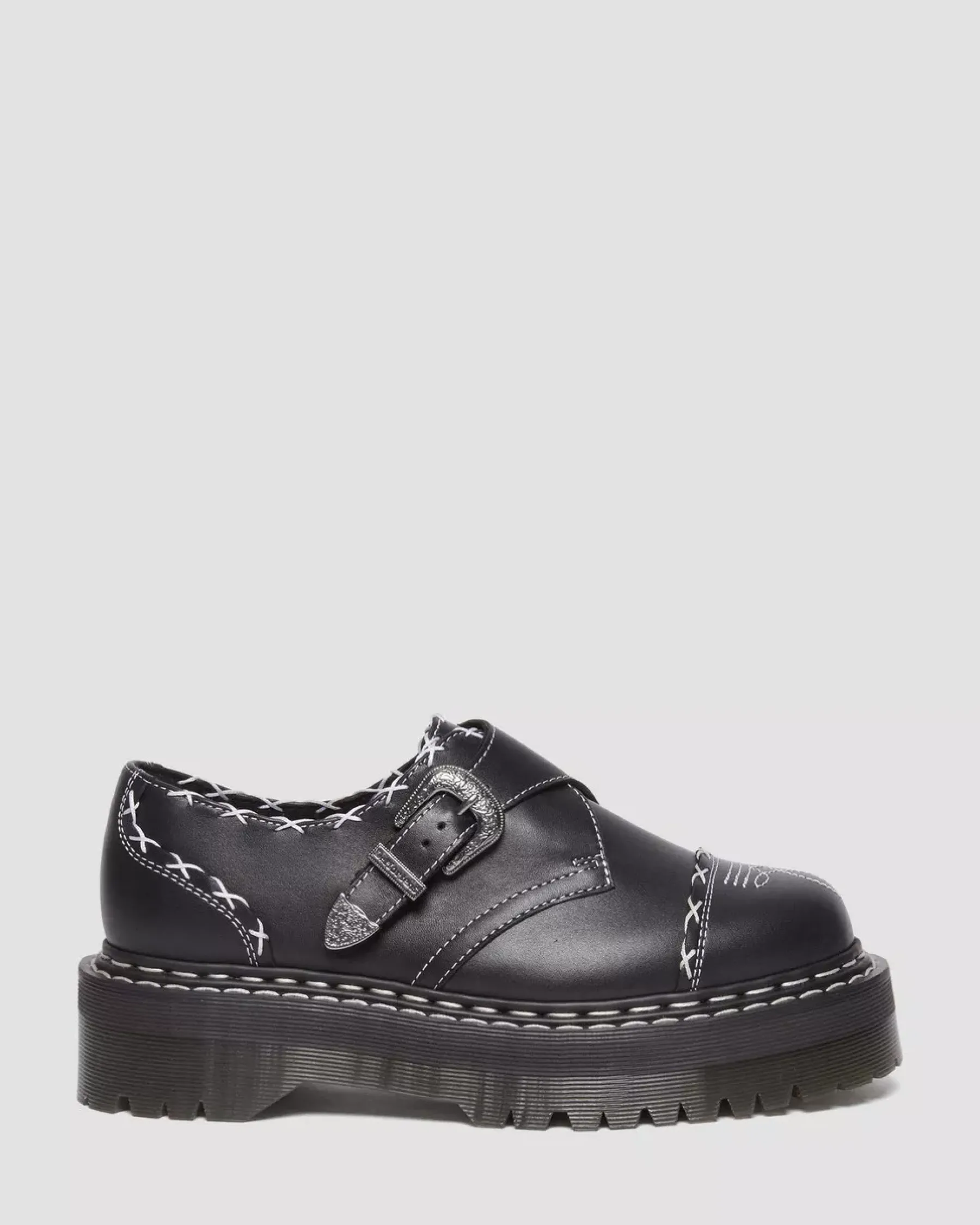 Originals|Platform Shoes>Dr. Martens Monk Gothic Americana Leather Platform Shoes Black — Wanama