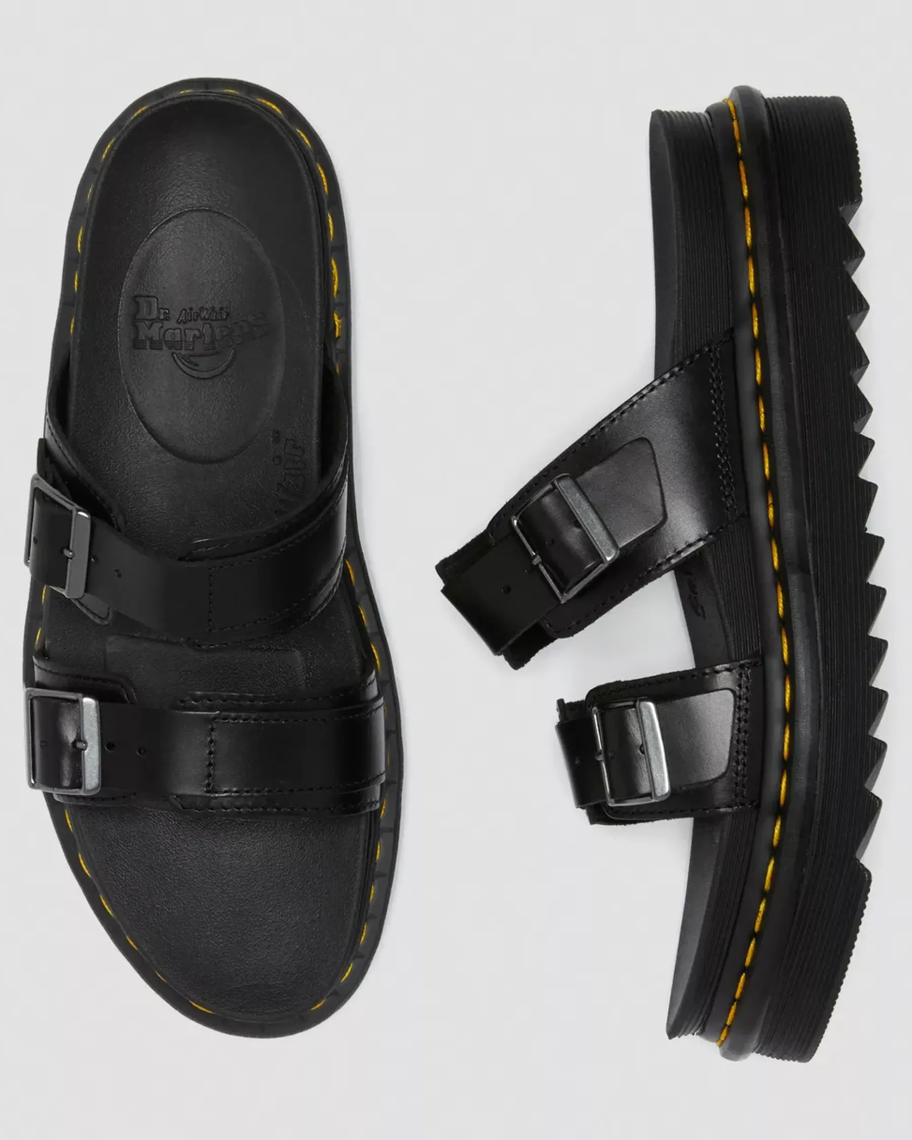 Bestsellers|Mules & Slides>Dr. Martens Myles Brando Leather Buckle Slide Sandals Black — Brando