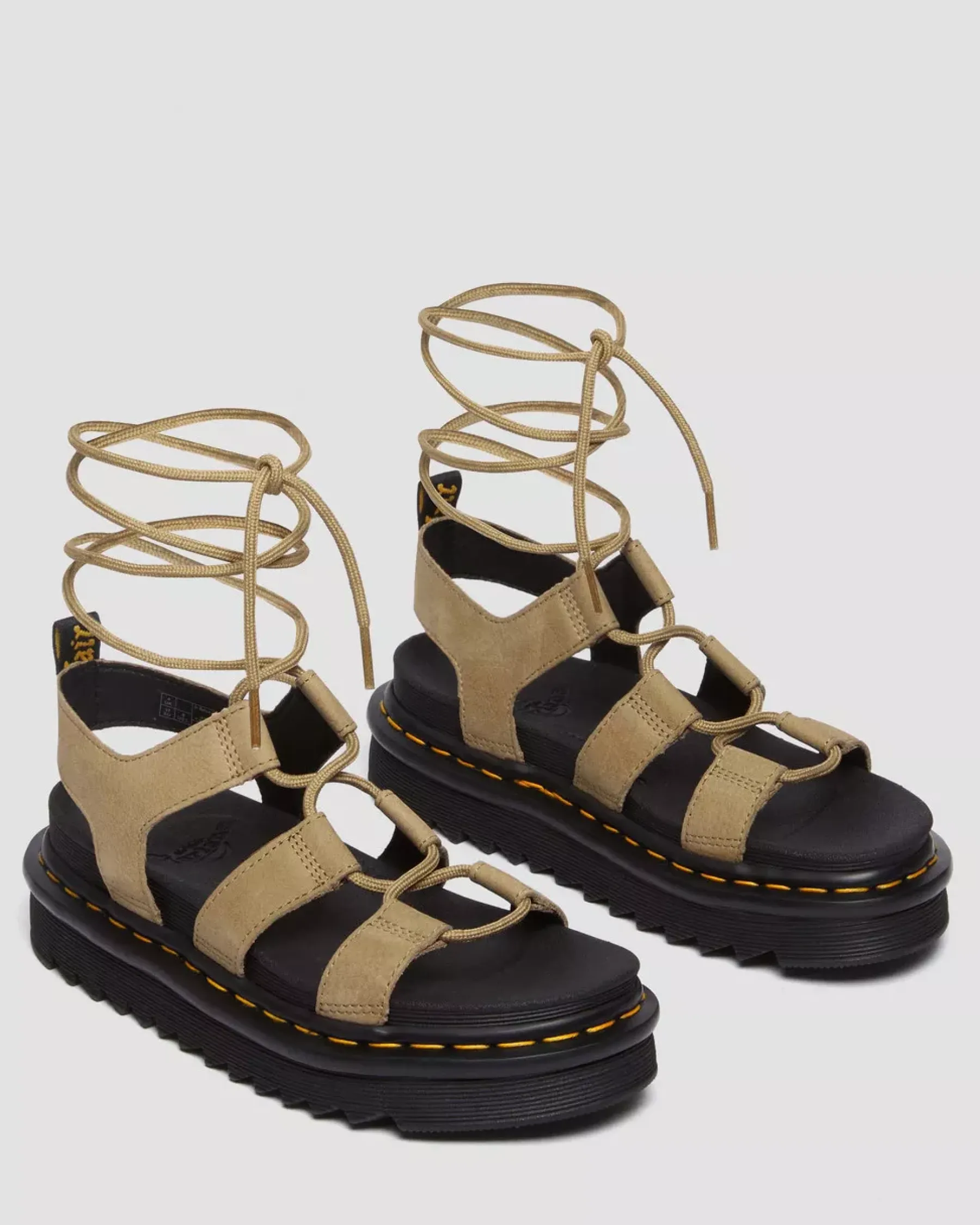 Platforms|Sandals>Dr. Martens Nartilla Tumbled Nubuck Leather Gladiator Sandals Savannah Tan — Tumbled Nubuck