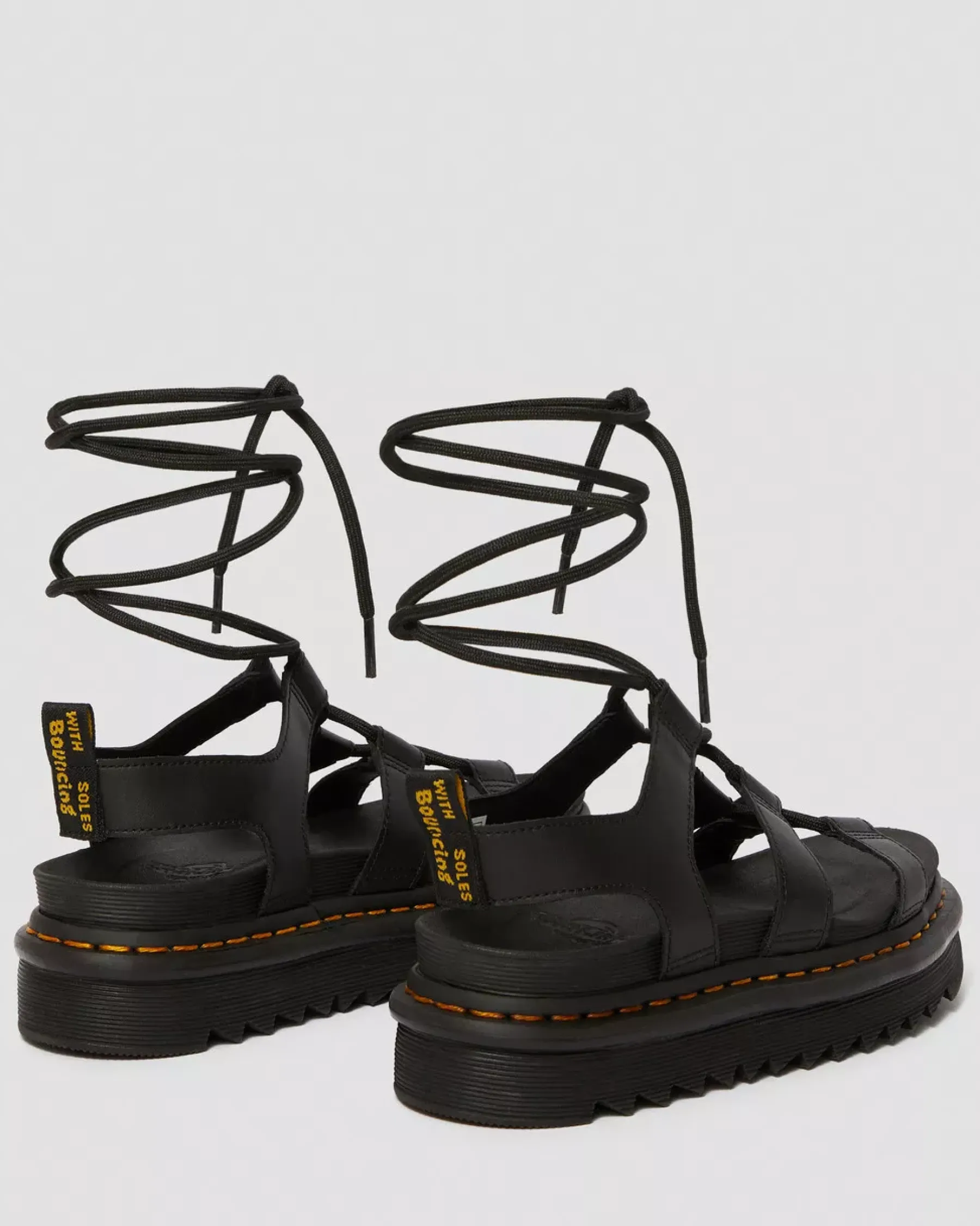 Platform Sandals|Platforms>Dr. Martens Nartilla Women's Leather Gladiator Sandals Black — Hydro Leather