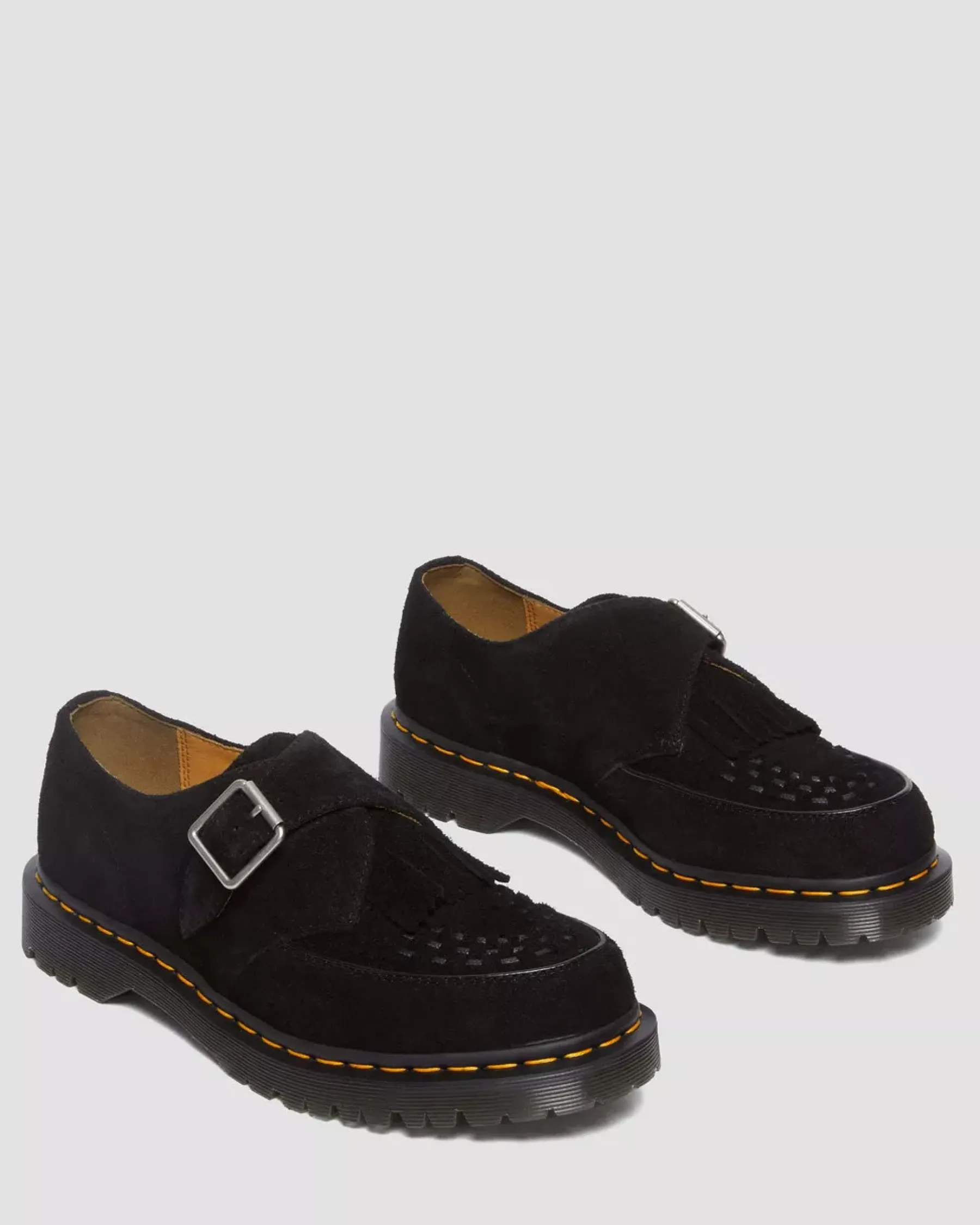 Originals|Shoes>Dr. Martens Ramsey Suede Kiltie Buckle Creepers Black — Desert Oasis Suede