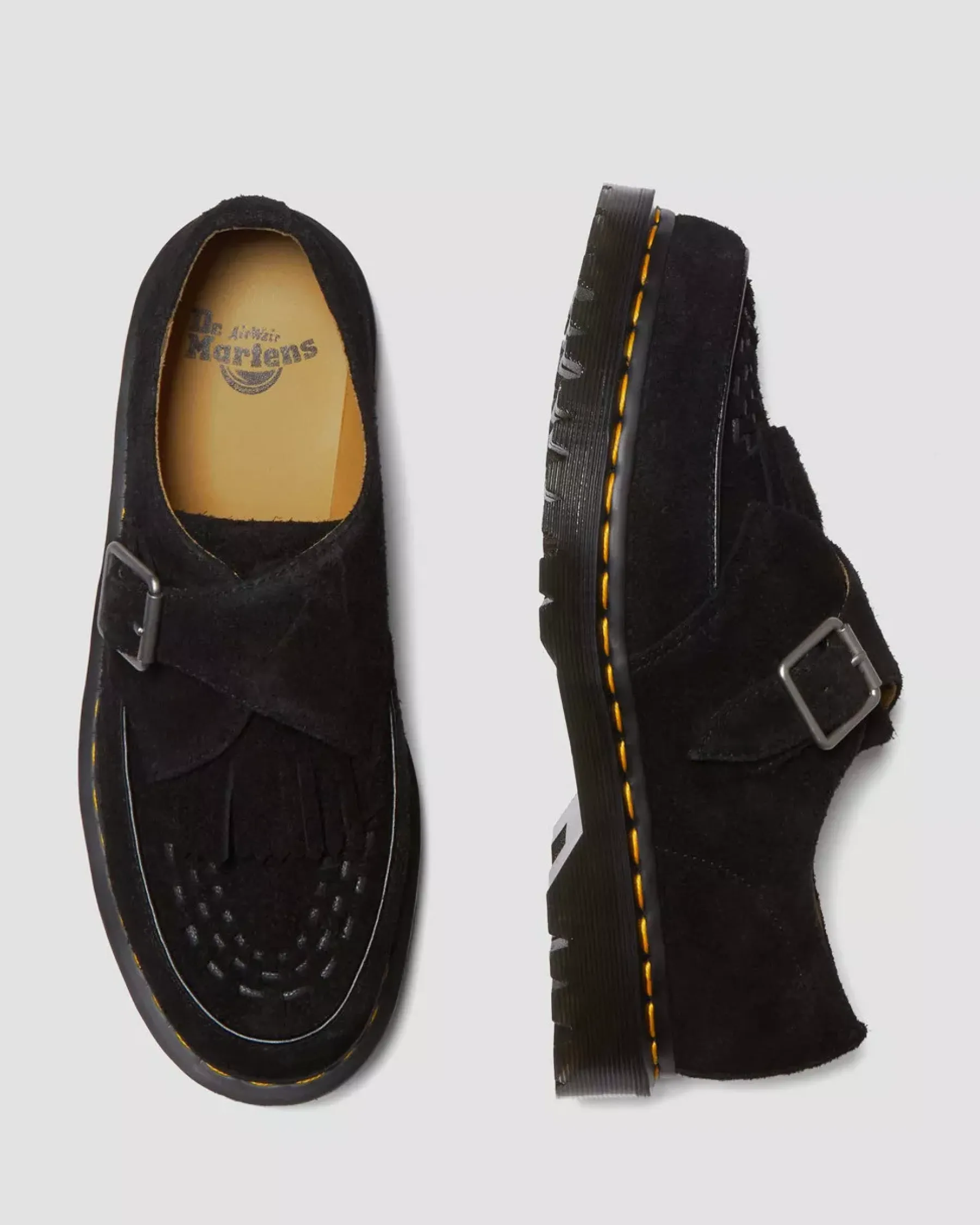 Originals|Shoes>Dr. Martens Ramsey Suede Kiltie Buckle Creepers Black — Desert Oasis Suede