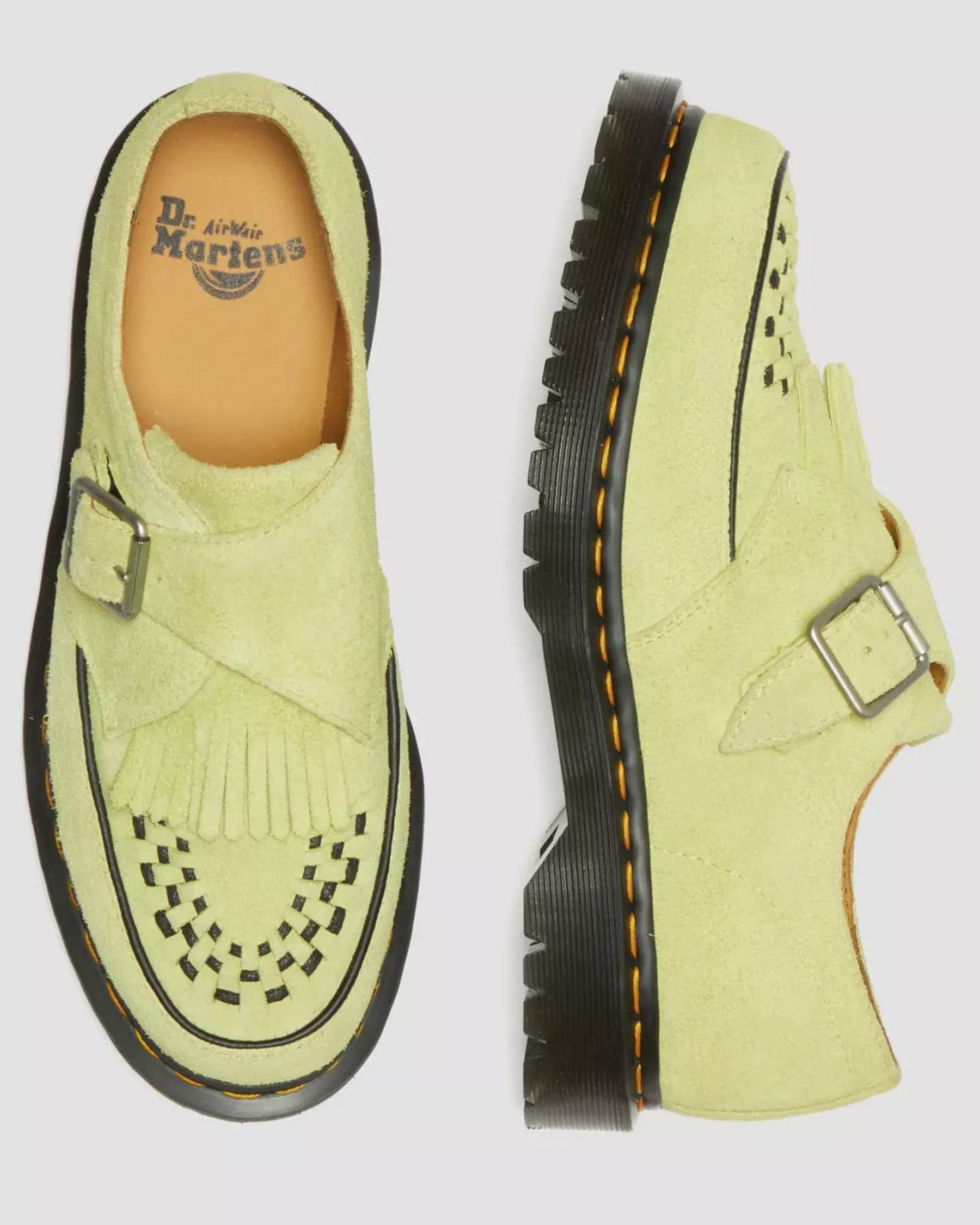 Originals|Shoes>Dr. Martens Ramsey Suede Kiltie Buckle Creepers Lime Green — Desert Oasis Suede