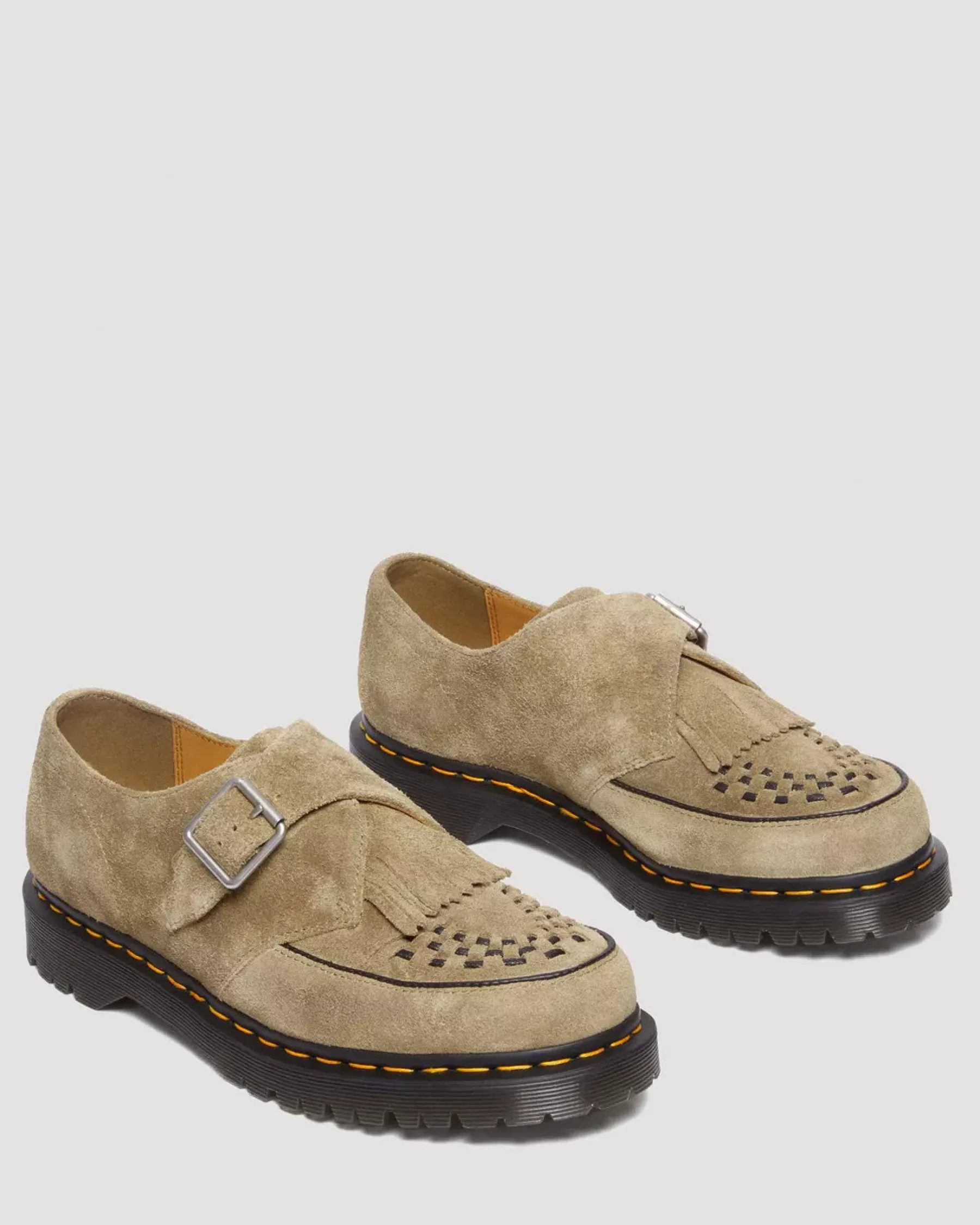Originals|Shoes>Dr. Martens Ramsey Suede Kiltie Buckle Creepers Savannah Tan — Desert Oasis Suede