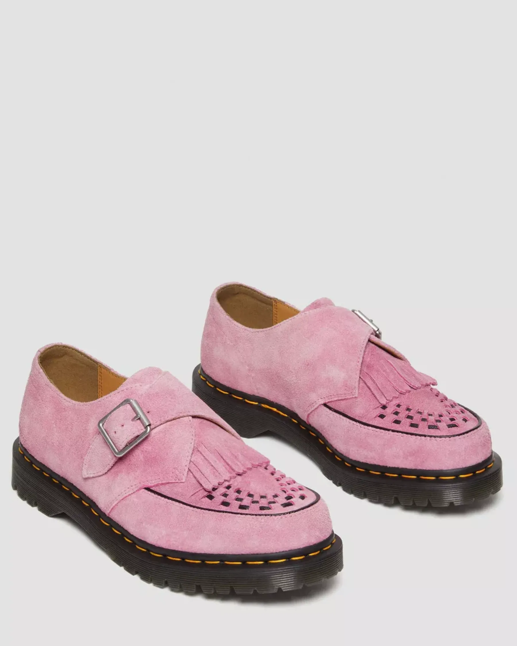 Originals|Shoes>Dr. Martens Ramsey Suede Kiltie Buckle Creepers Fondant Pink — Desert Oasis Suede