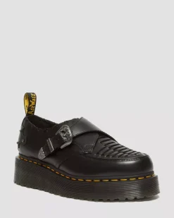 Platforms|Shoes>Dr. Martens Ramsey Woven Smooth Leather Platform Creepers Black — Smooth Leather