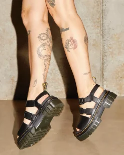 Platform Sandals|Strap Sandals>Dr. Martens Ricki Nappa Lux Leather 3-Strap Platform Sandals Black — Nappa Lux
