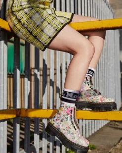 Sale|Platform Boots>Dr. Martens Sinclair Floral Mash Up Leather Platform Boots Parchment Beige — Backhand