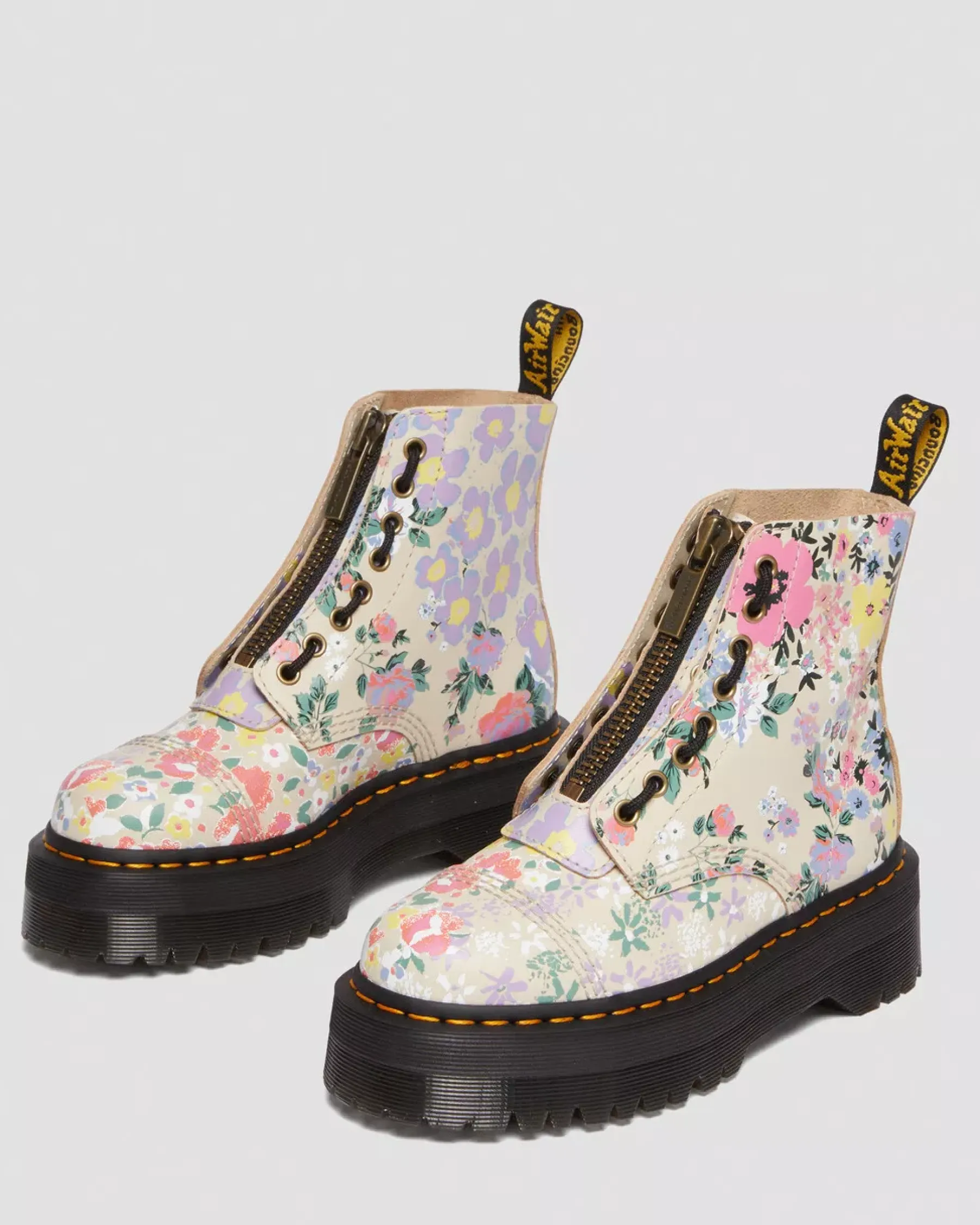 Sale|Platform Boots>Dr. Martens Sinclair Floral Mash Up Leather Platform Boots Parchment Beige — Backhand
