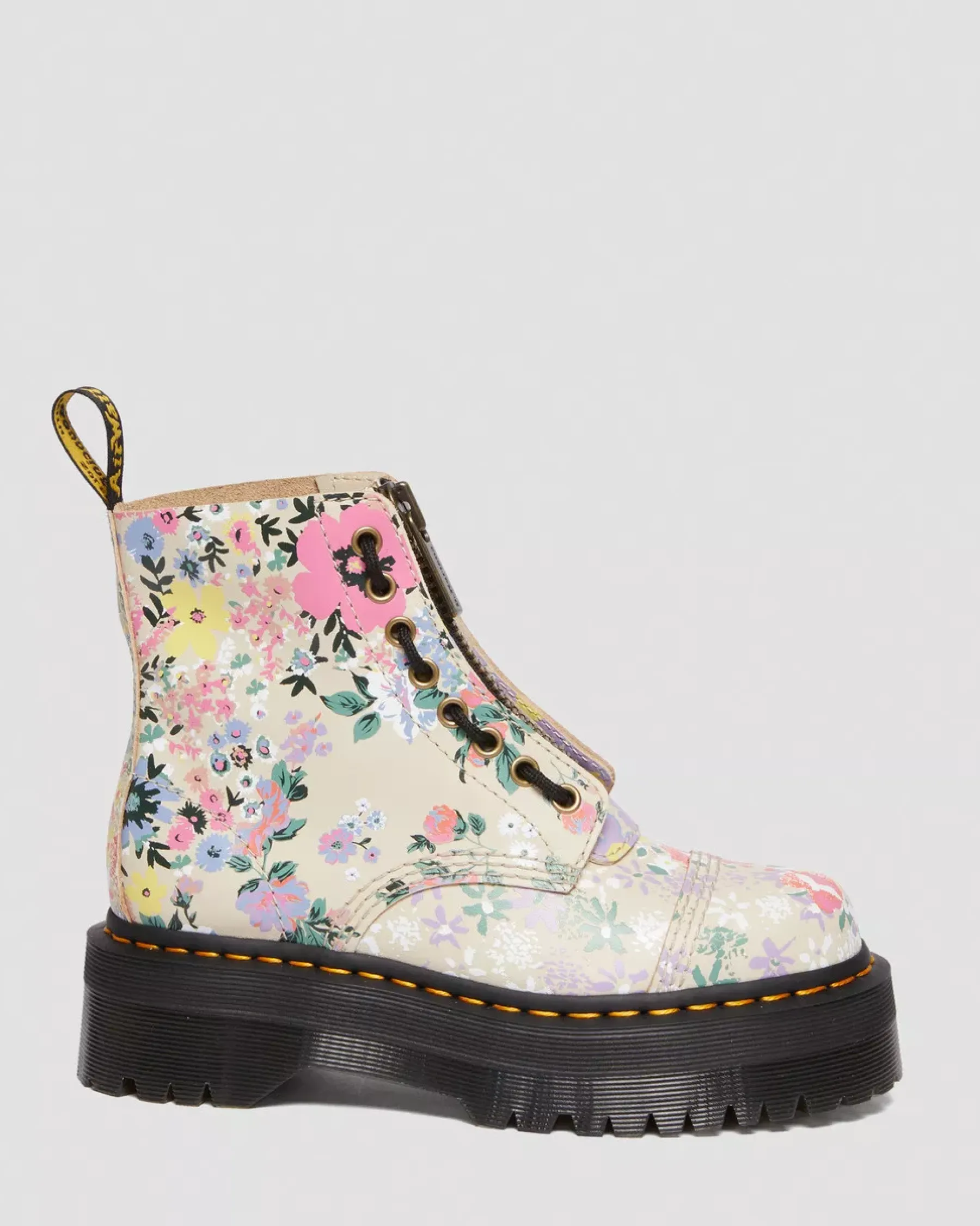 Sale|Platform Boots>Dr. Martens Sinclair Floral Mash Up Leather Platform Boots Parchment Beige — Backhand