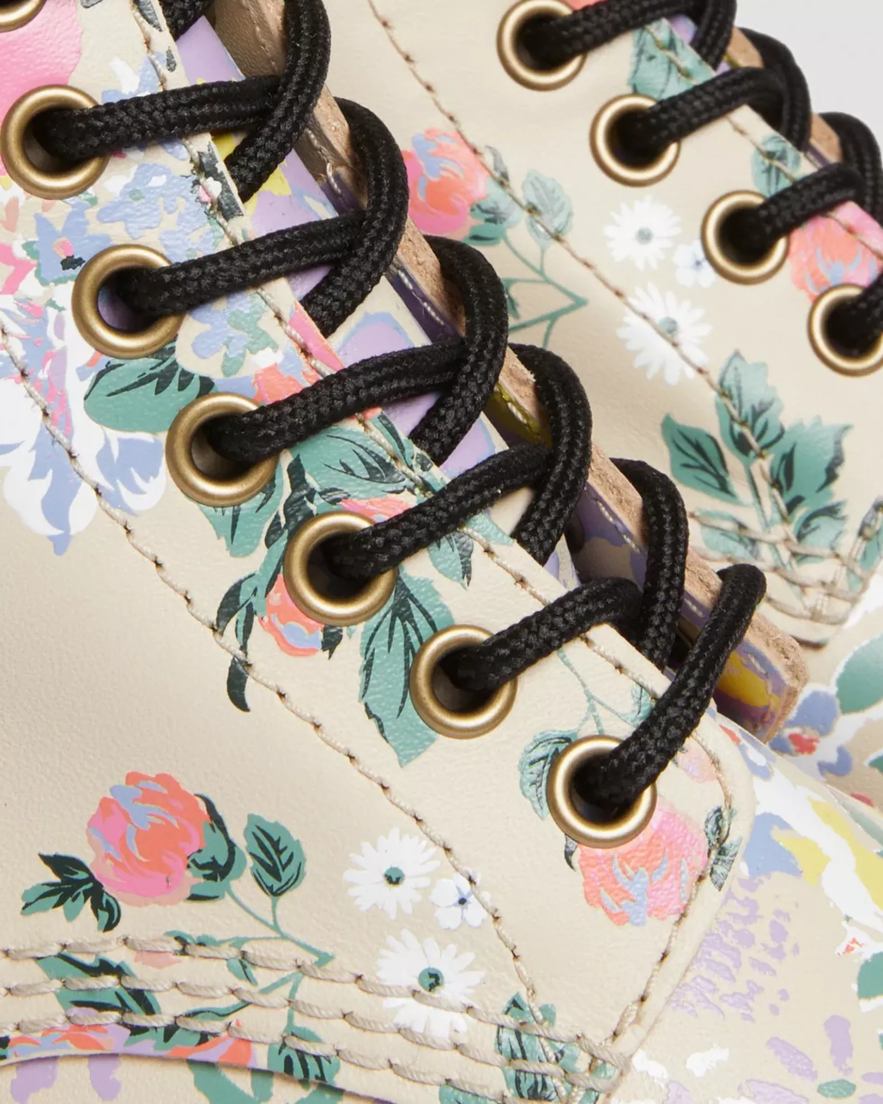 Sale|Platform Boots>Dr. Martens Sinclair Floral Mash Up Leather Platform Boots Parchment Beige — Backhand