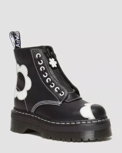 Platform Boots|Platforms>Dr. Martens Sinclair Flower Pisa Leather Platform Boots Black+Optical White — Pisa