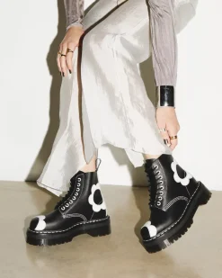 Platform Boots|Platforms>Dr. Martens Sinclair Flower Pisa Leather Platform Boots Black+Optical White — Pisa
