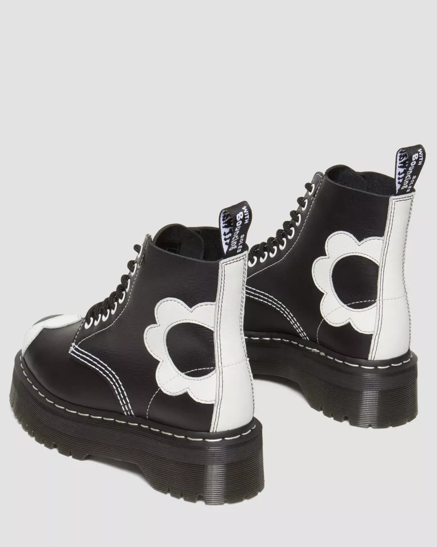 Platform Boots|Platforms>Dr. Martens Sinclair Flower Pisa Leather Platform Boots Black+Optical White — Pisa