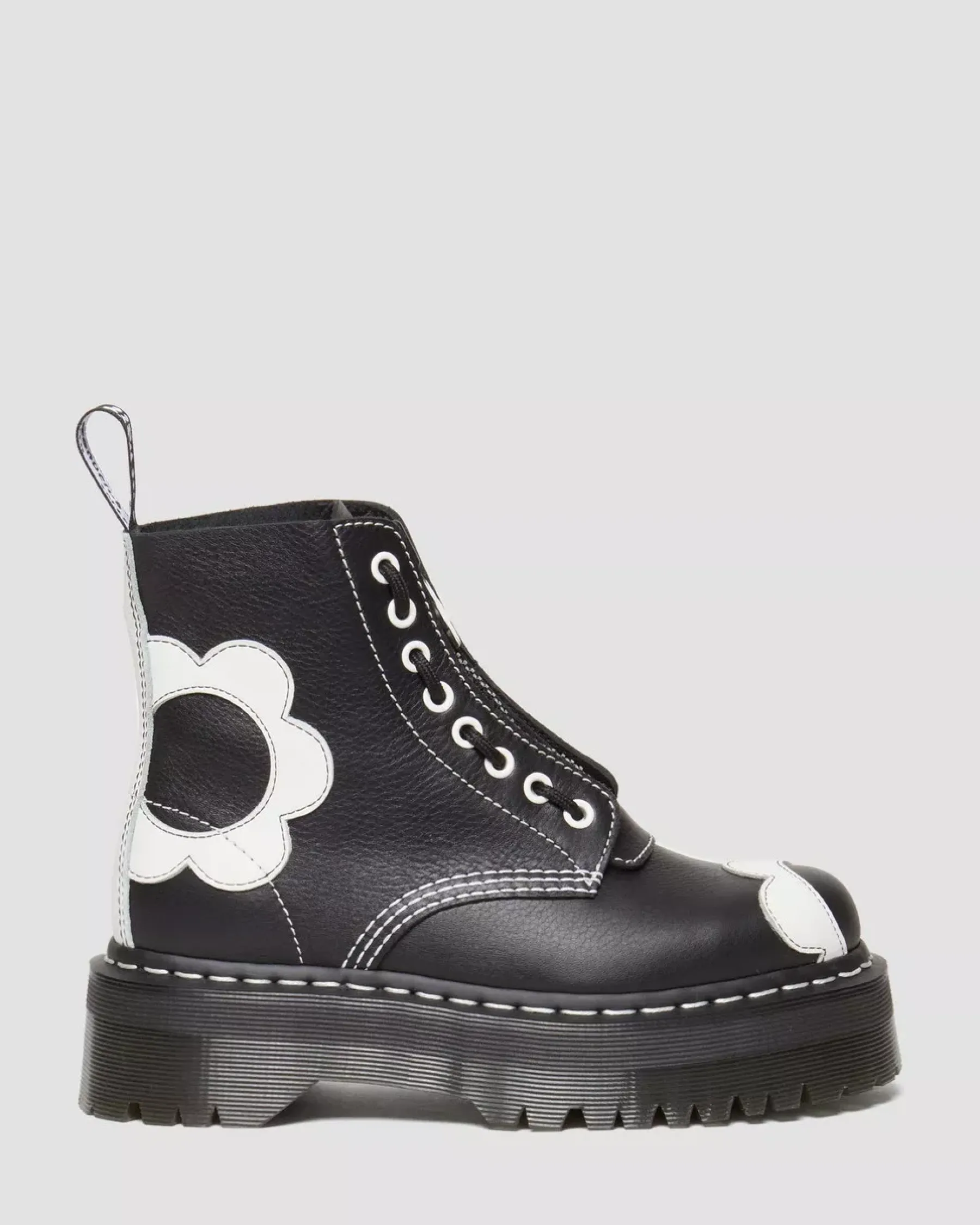 Platform Boots|Platforms>Dr. Martens Sinclair Flower Pisa Leather Platform Boots Black+Optical White — Pisa