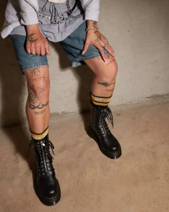 Platform Boots|Ankle Boots>Dr. Martens Sinclair Hi Milled Nappa Leather Platform Boots Black — Milled Nappa
