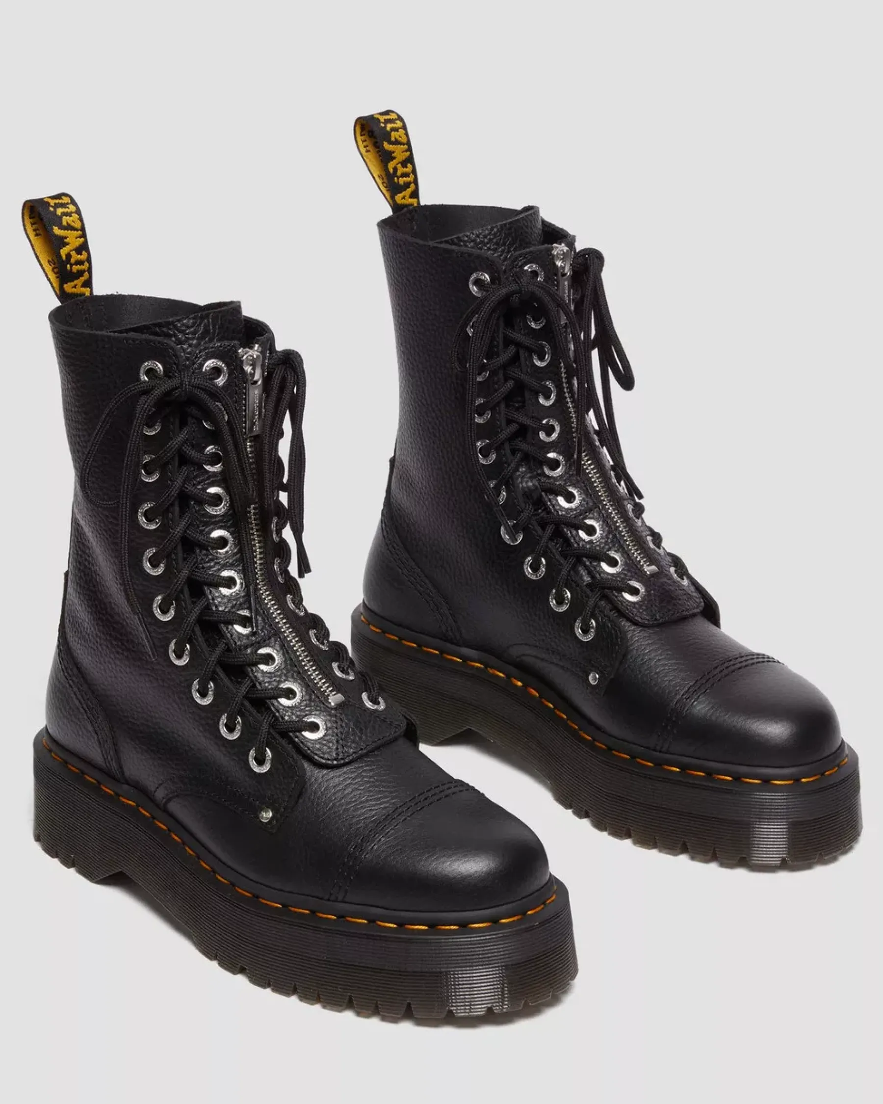 Platform Boots|Ankle Boots>Dr. Martens Sinclair Hi Milled Nappa Leather Platform Boots Black — Milled Nappa