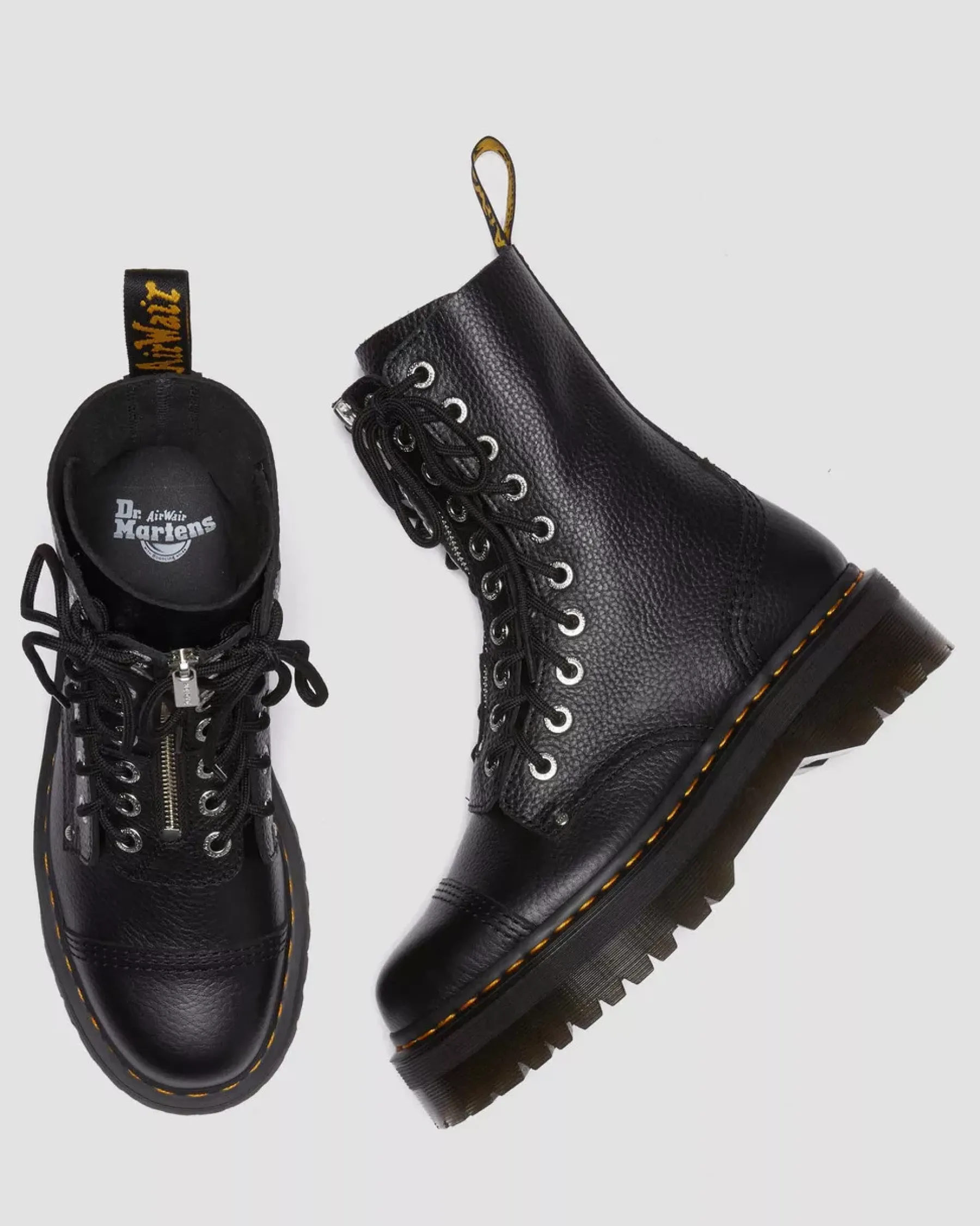 Platform Boots|Ankle Boots>Dr. Martens Sinclair Hi Milled Nappa Leather Platform Boots Black — Milled Nappa
