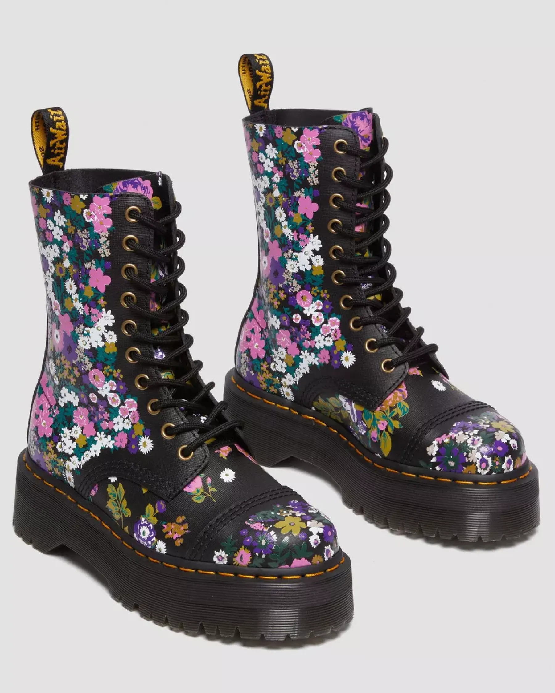 Sale|Platform Boots>Dr. Martens Sinclair Hi Vintage Floral Platform Boots Black — Backhand Strawgrain