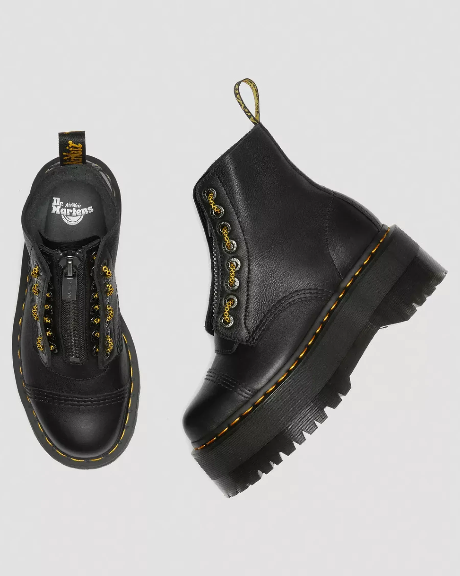 Platform Boots|Ankle Boots>Dr. Martens Sinclair Max Pisa Leather Platform Boots Black — Pisa