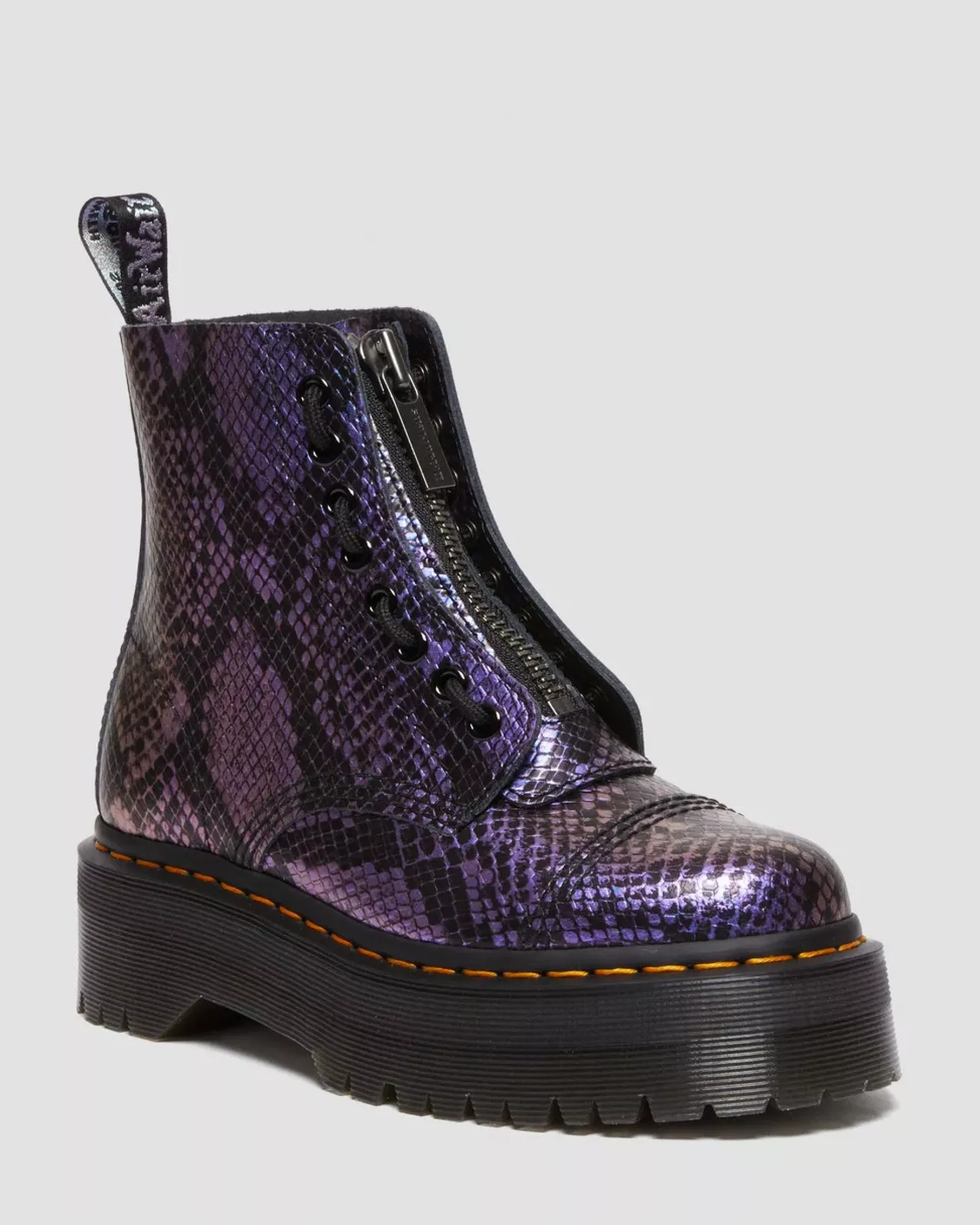 Sale|Platform Boots>Dr. Martens Sinclair Snake Print Emboss Leather Platform Boots BLACK+MULTI — Viper Croc Emboss