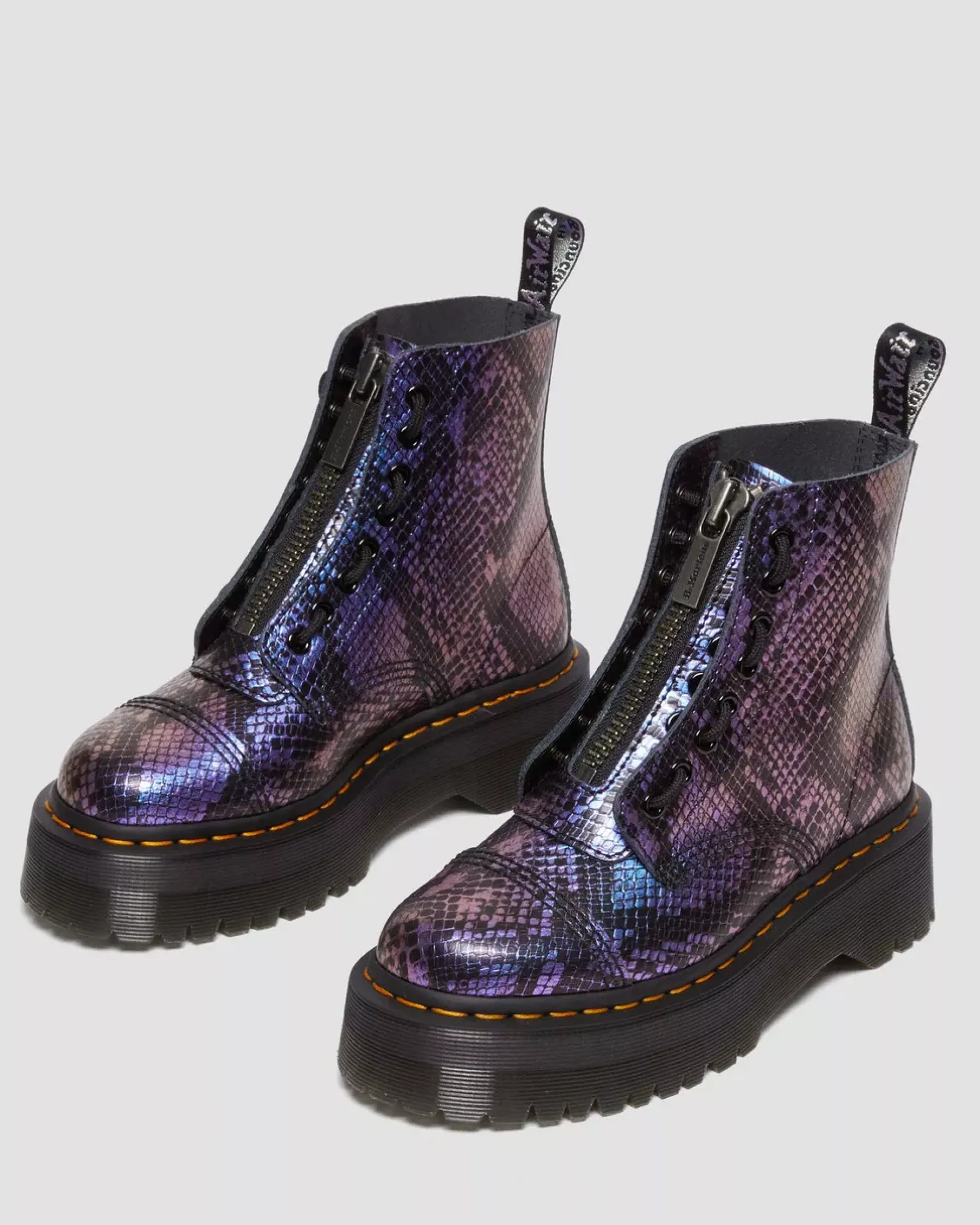 Sale|Platform Boots>Dr. Martens Sinclair Snake Print Emboss Leather Platform Boots BLACK+MULTI — Viper Croc Emboss
