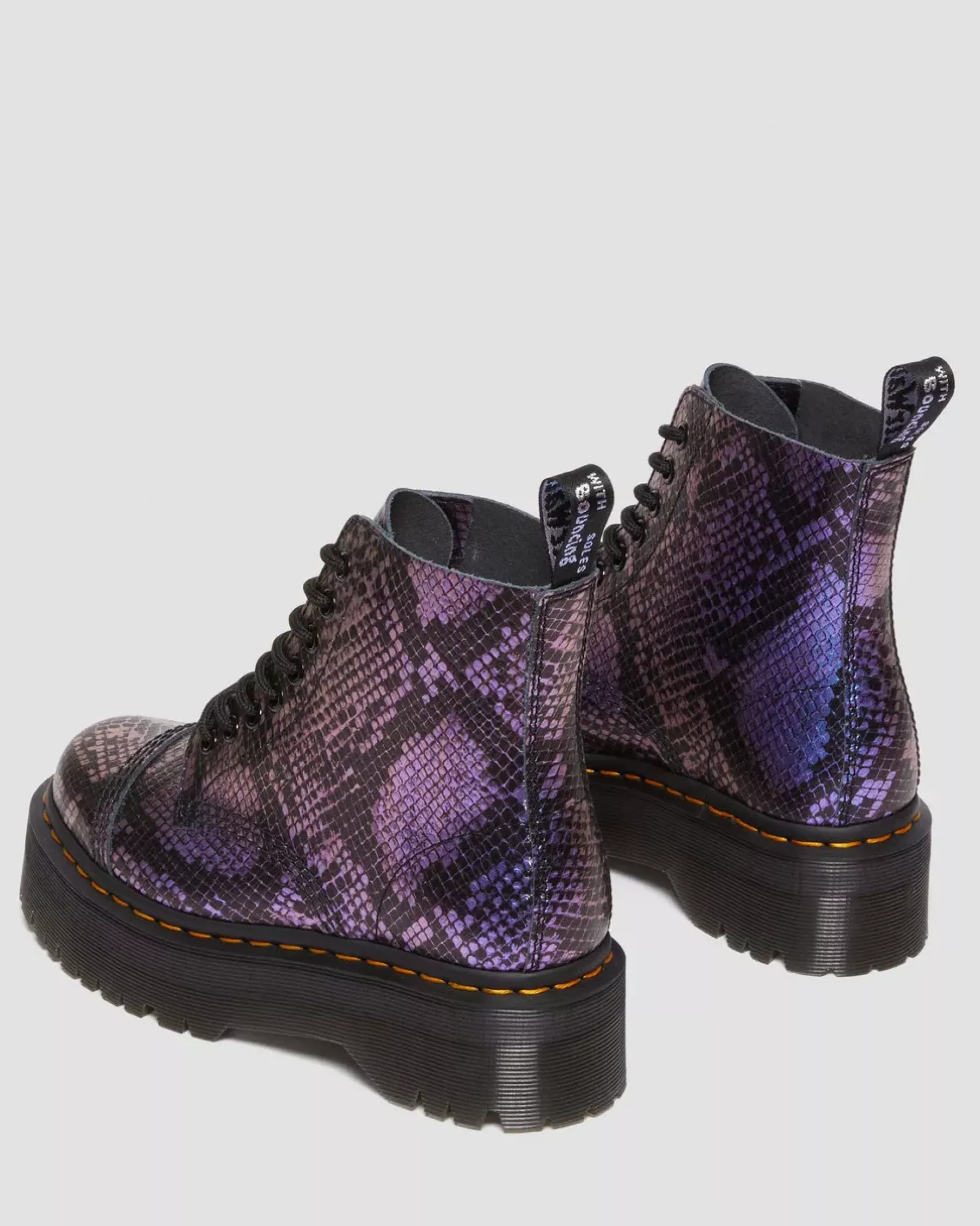 Sale|Platform Boots>Dr. Martens Sinclair Snake Print Emboss Leather Platform Boots BLACK+MULTI — Viper Croc Emboss
