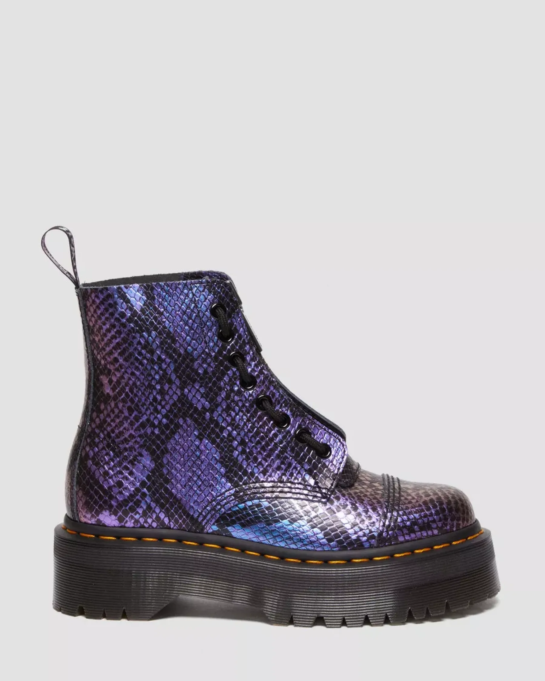 Sale|Platform Boots>Dr. Martens Sinclair Snake Print Emboss Leather Platform Boots BLACK+MULTI — Viper Croc Emboss