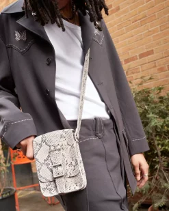 Accessories|Bags>Dr. Martens Snake Print Leather Vertical Crossbody Bag Sand+Black — Python Print Suede