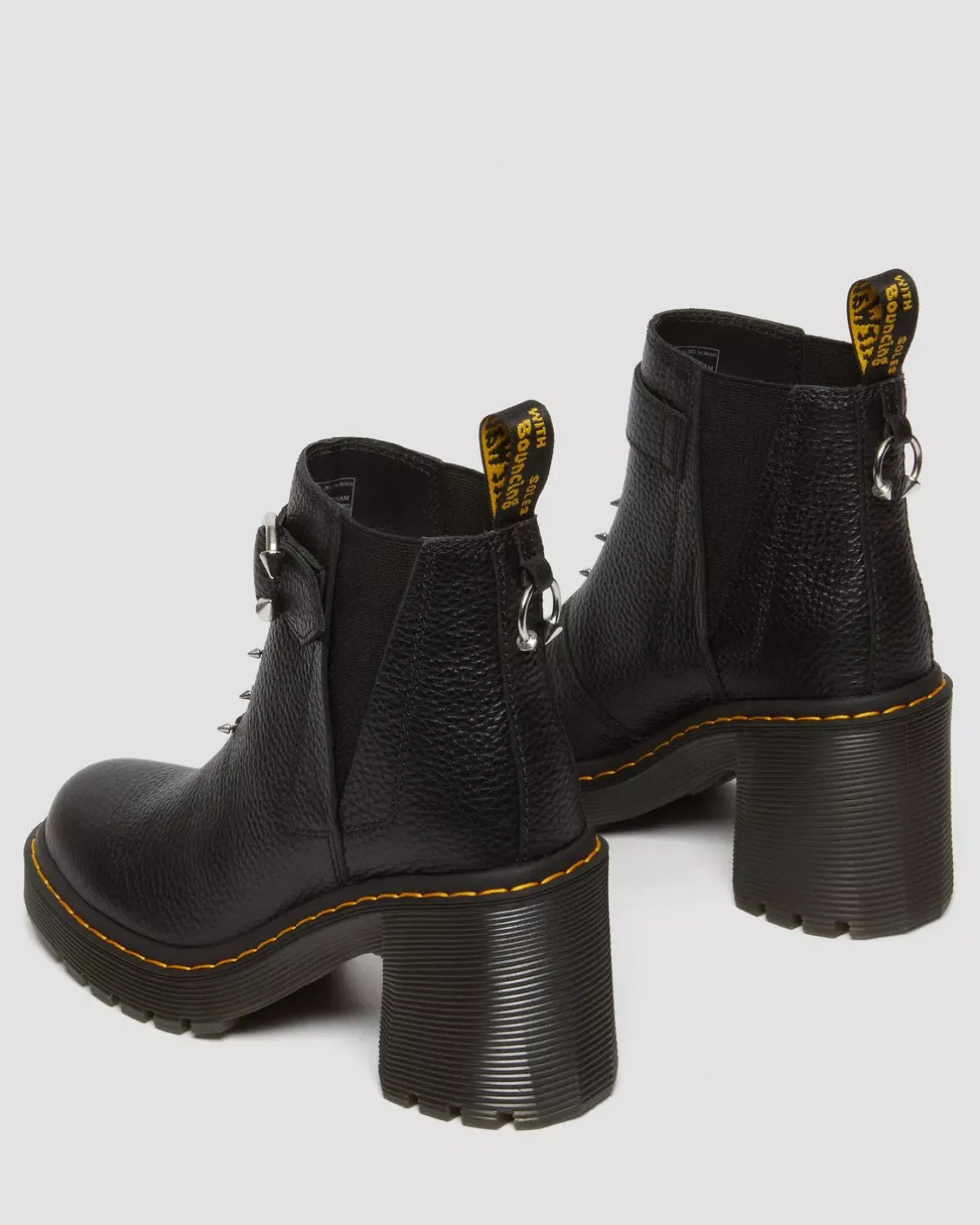 Heeled Boots|Chelsea Boots>Dr. Martens Spence Piercing Leather Flared Heel Chelsea Boots Black — Milled Nappa