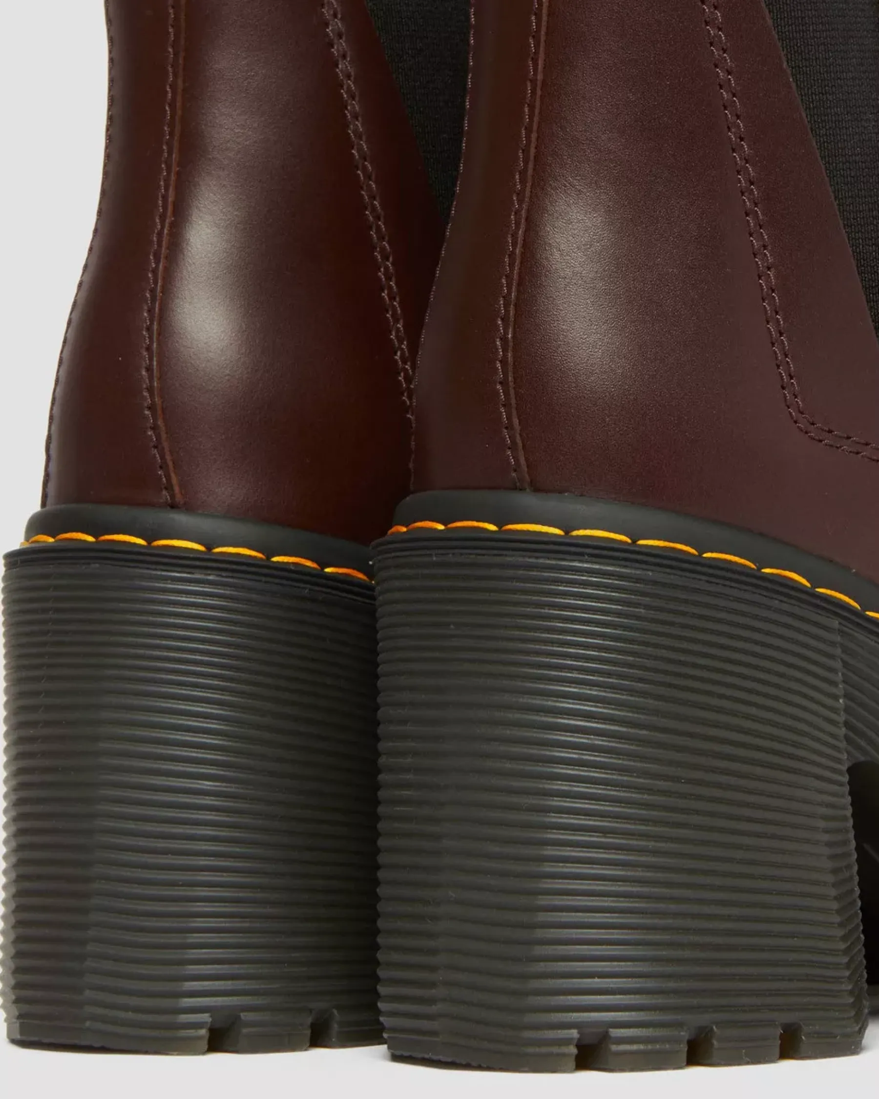 Heeled Boots|Chelsea Boots>Dr. Martens Spence Pull Up Leather Flared Heel Chelsea Boots Dark Brown