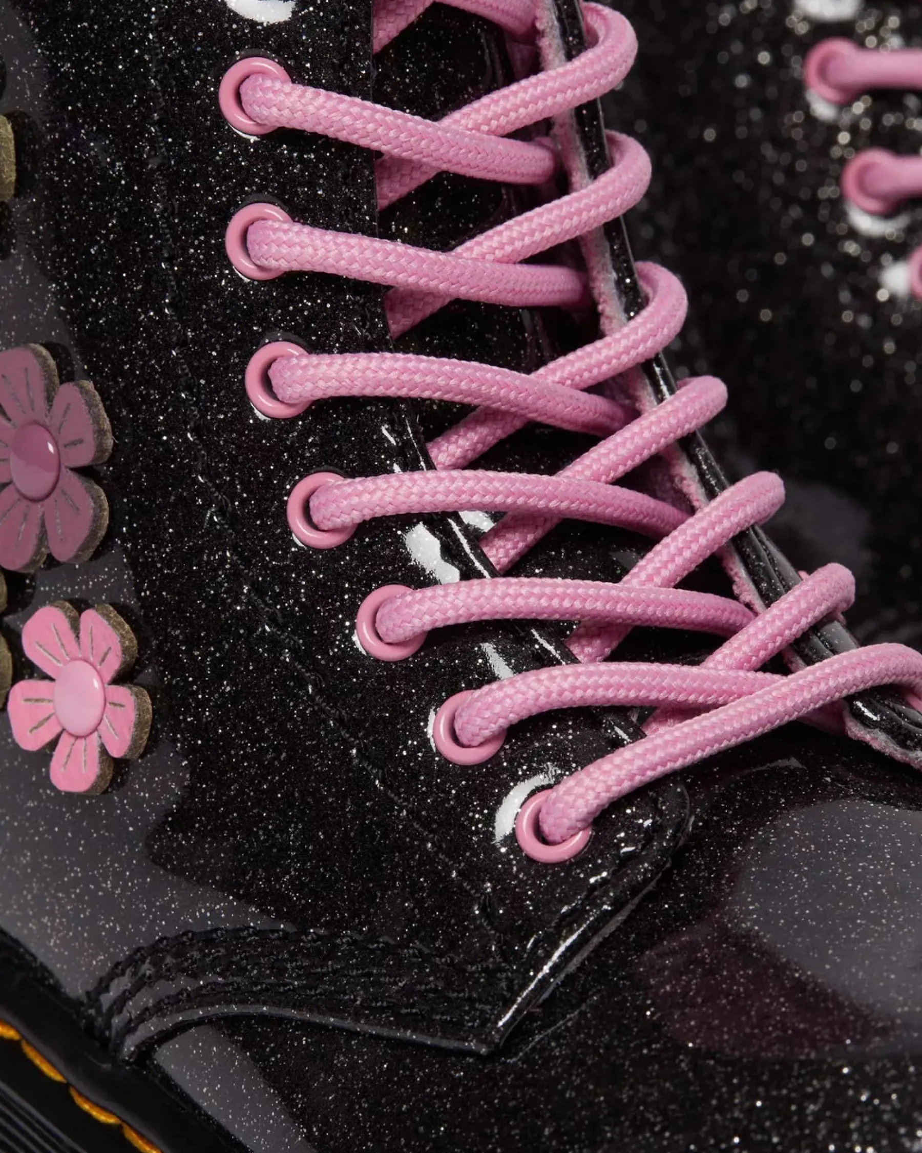Glitter & Patent Boots|School Styles>Dr. Martens Toddler 1460 Glitter & Flower Applique Lace Up Boots Black+Multi — Coated Glitter Pu+Athena
