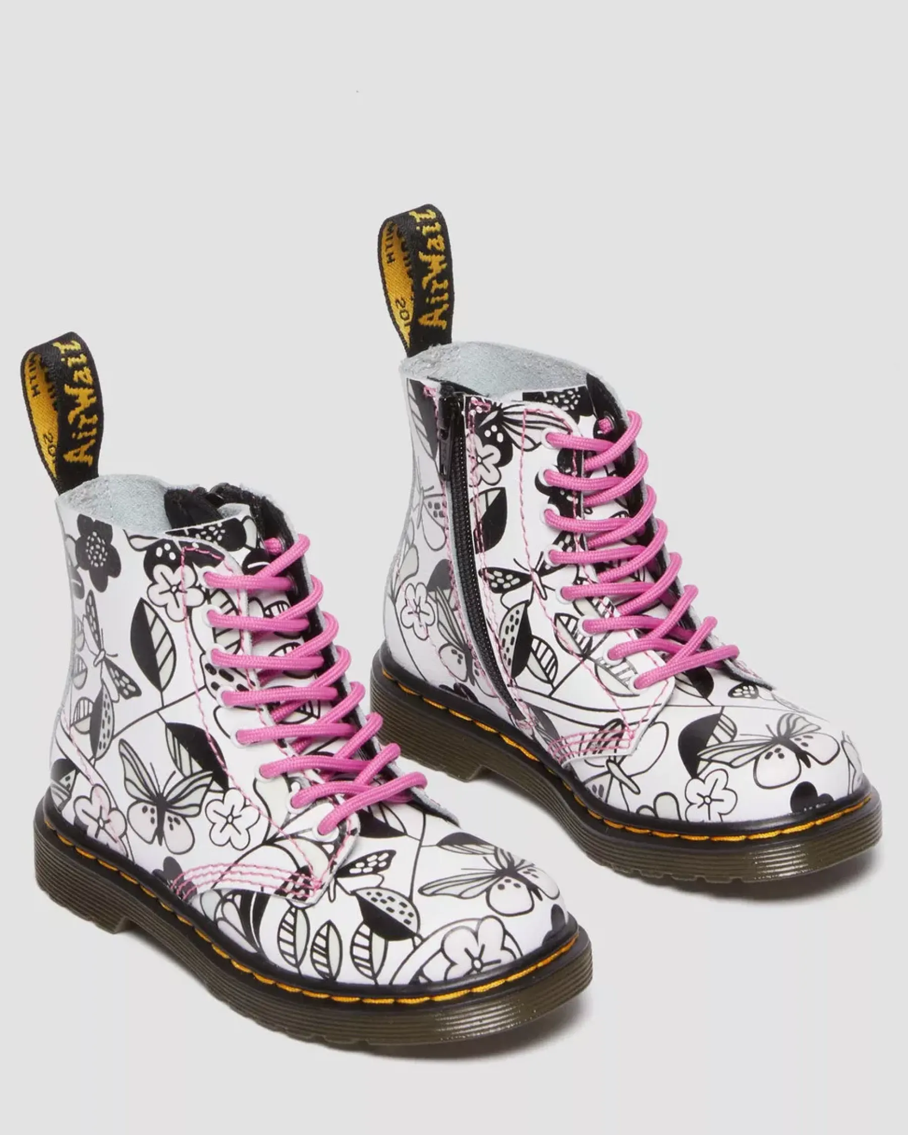 Sale|School Styles>Dr. Martens Toddler 1460 Meadow Print Leather Lace Up Boots WHITE