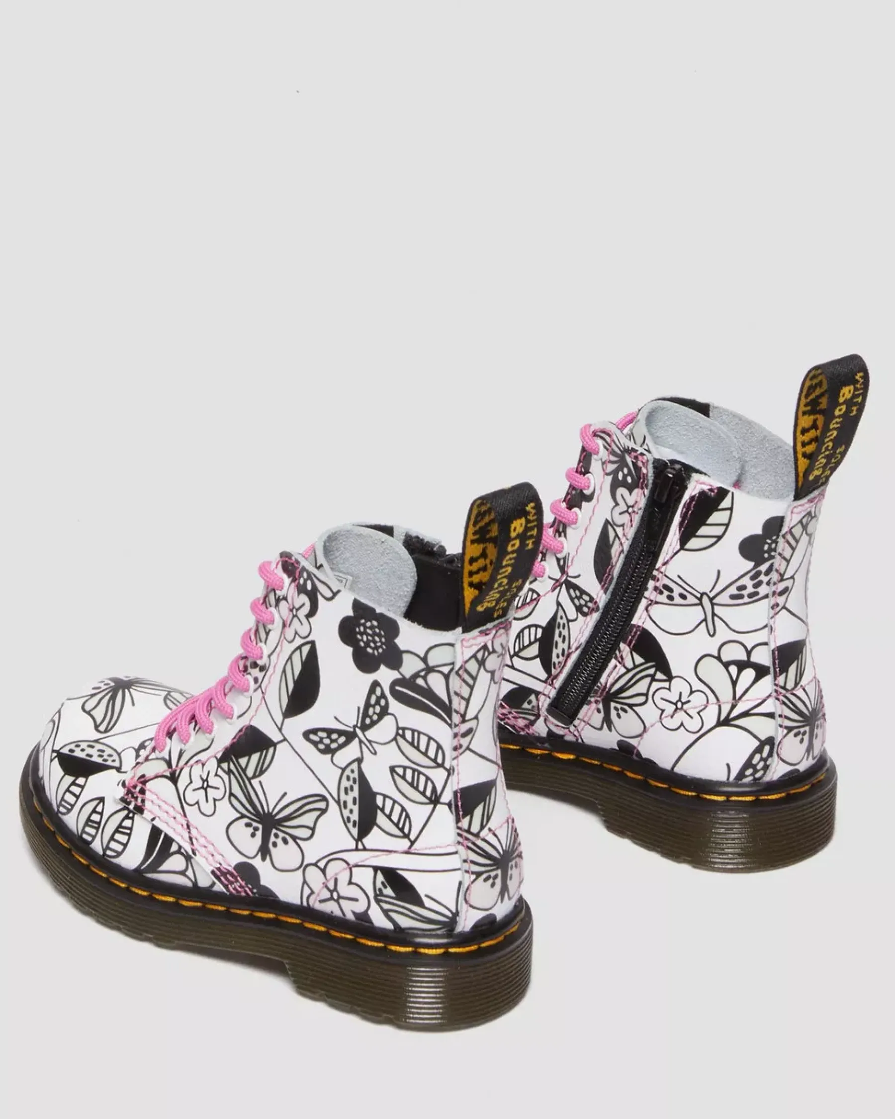 Sale|School Styles>Dr. Martens Toddler 1460 Meadow Print Leather Lace Up Boots WHITE