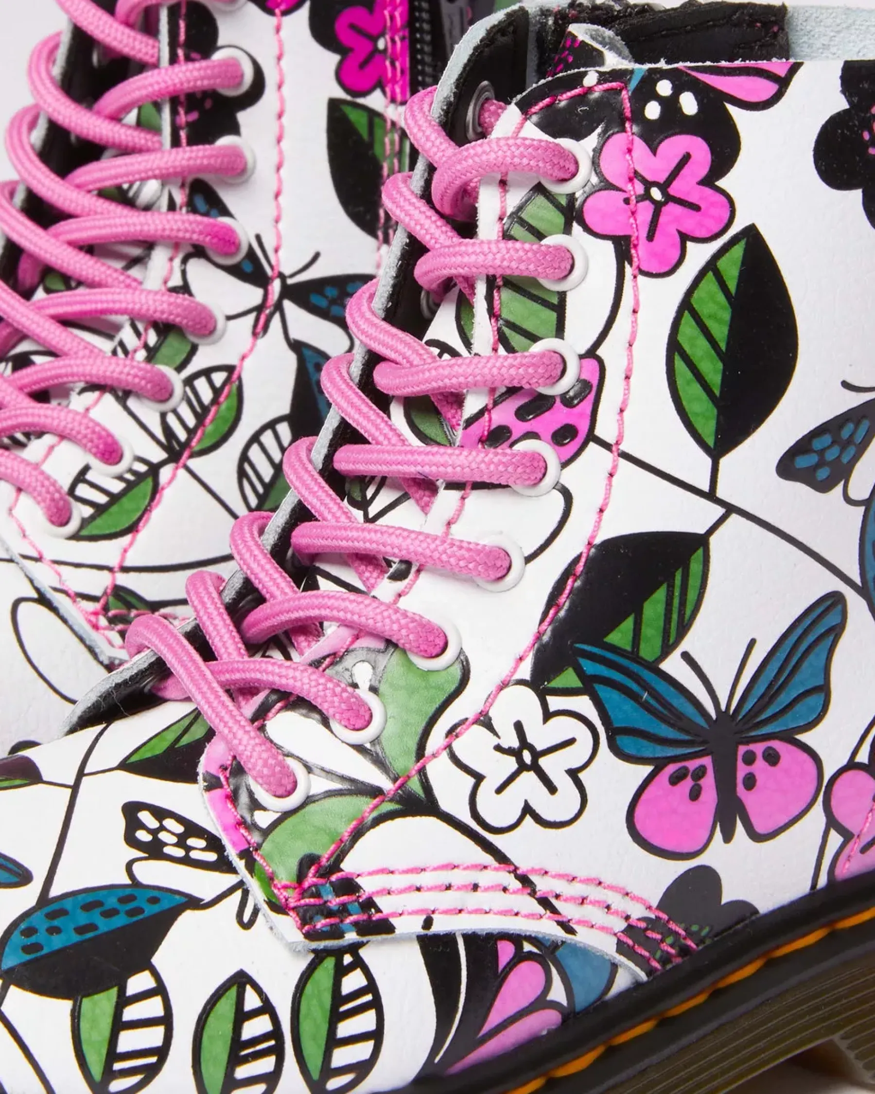 Sale|School Styles>Dr. Martens Toddler 1460 Meadow Print Leather Lace Up Boots WHITE