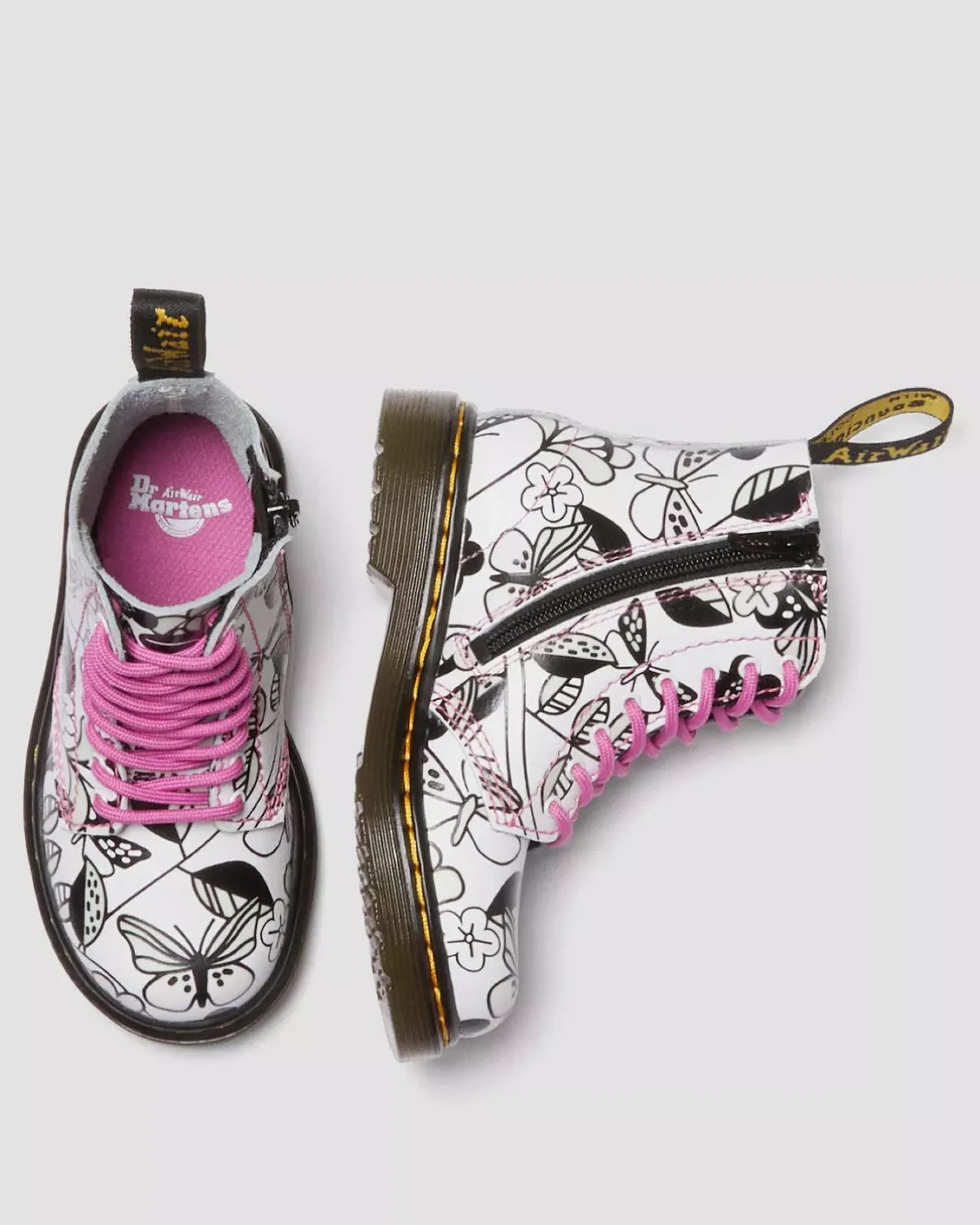 Sale|School Styles>Dr. Martens Toddler 1460 Meadow Print Leather Lace Up Boots WHITE