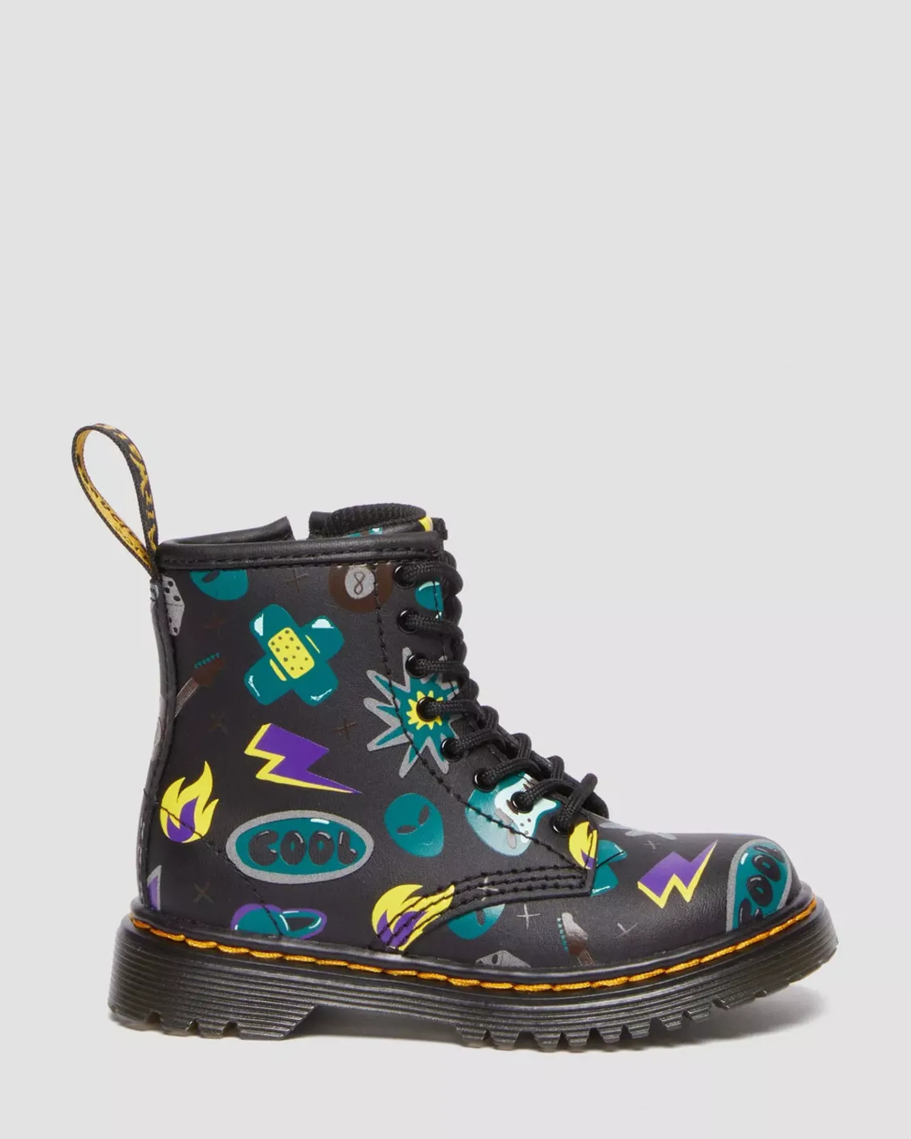 Sale|Toddler / 2-4 Years>Dr. Martens Toddler 1460 Sticker Print Leather Lace Up Boots BLACK — Sticker Print Hydro