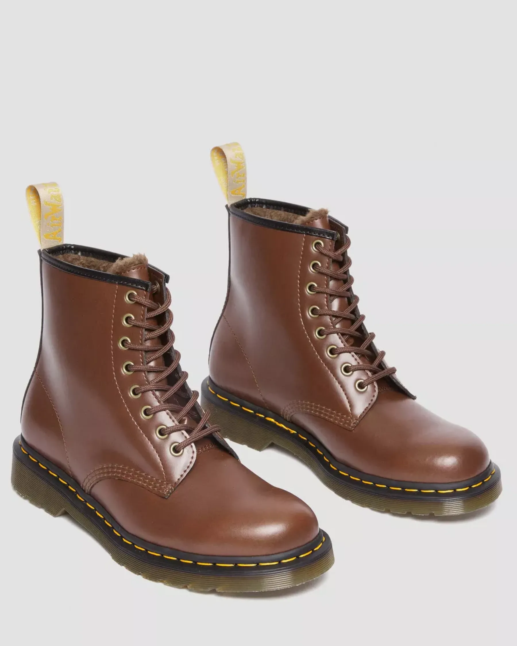 Vegan|Originals>Dr. Martens Vegan 1460 Faux Fur Lined Lace Up Boots BROWN — Norfolk Vegan