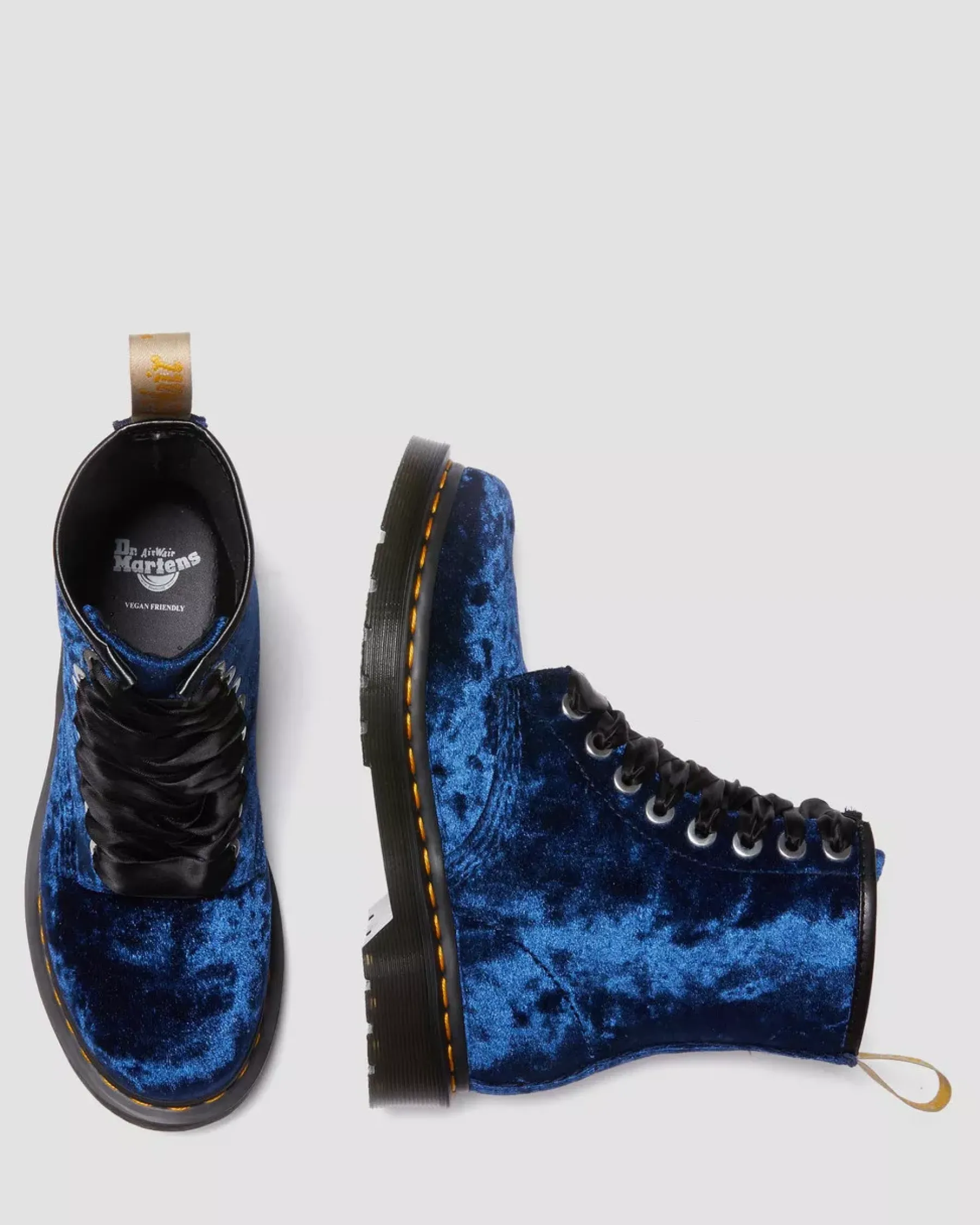 Sale|Originals>Dr. Martens Vegan 1460 Women's Crushed Velvet Lace Up Boots DEEP BLUE — Crushed Velvet