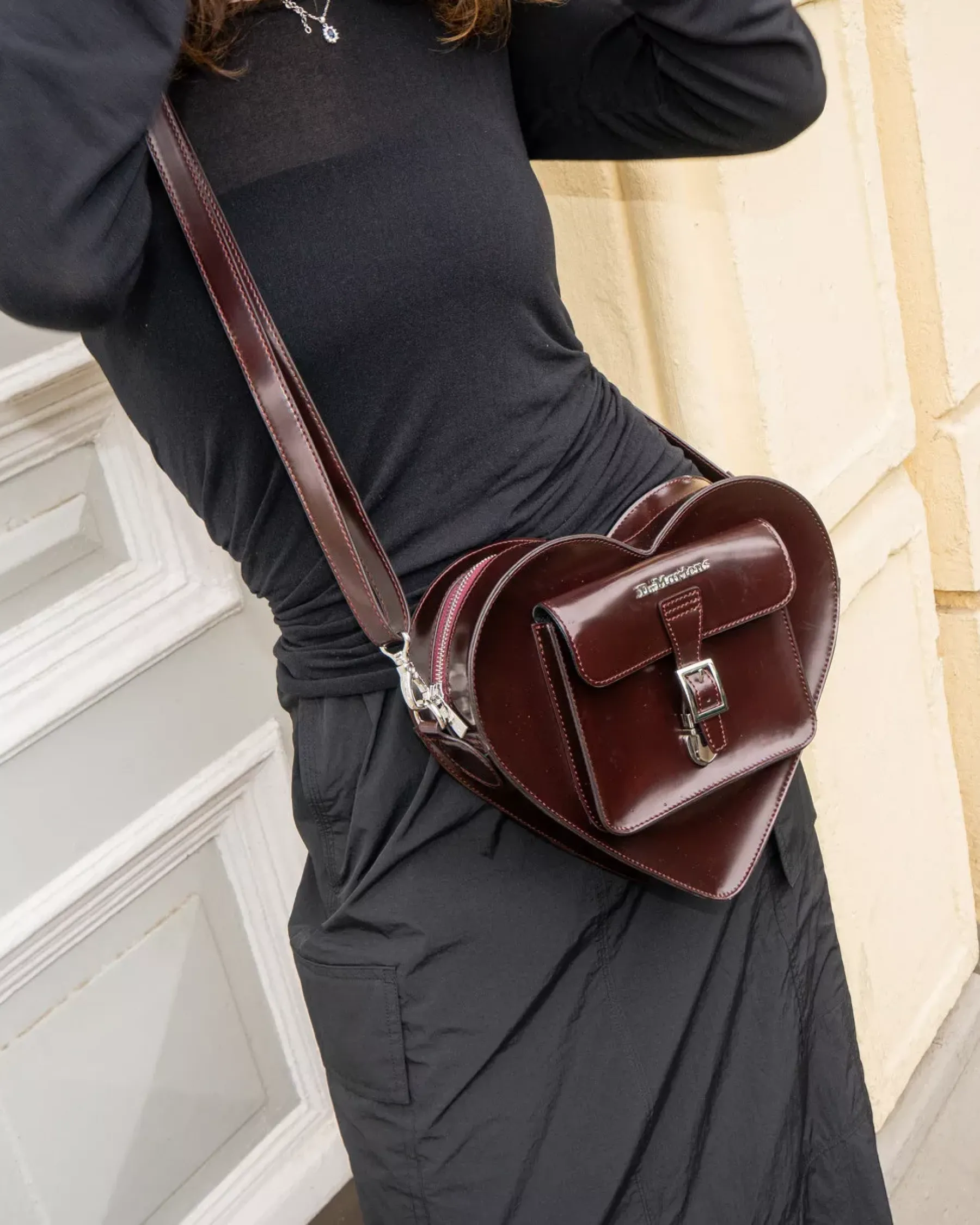 Vegan|Accessories>Dr. Martens Vegan Heart Shaped Backpack Cherry Red — Oxford Rub Off