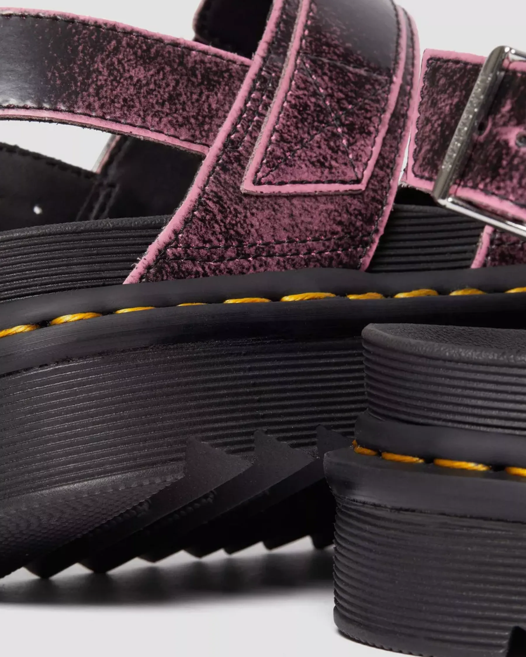 Platforms|Platform Sandals>Dr. Martens Voss II Distressed Leather Platform Sandals Black+Fondant Pink — Two Tone Rub Off