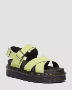 Platform Sandals|Strap Sandals>Dr. Martens Voss II Distressed Patent Leather Sandals Lime Green — Distressed Patent