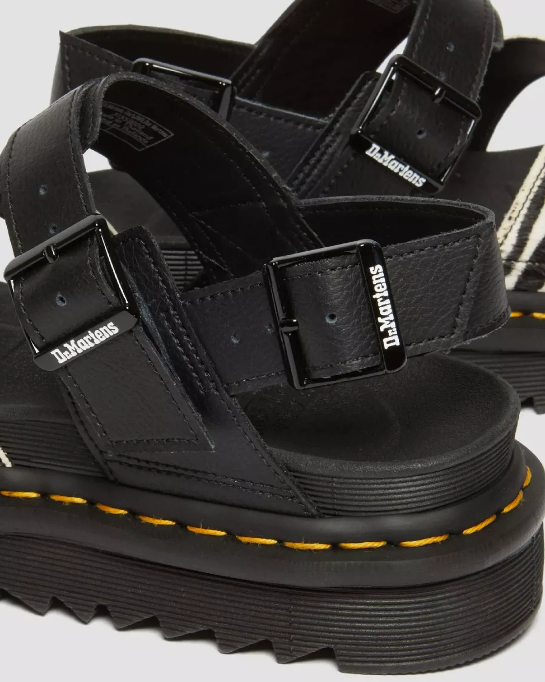 Platforms|Sandals>Dr. Martens Voss II Hair-On Zebra Print Sandals BLACK+COW PRINT