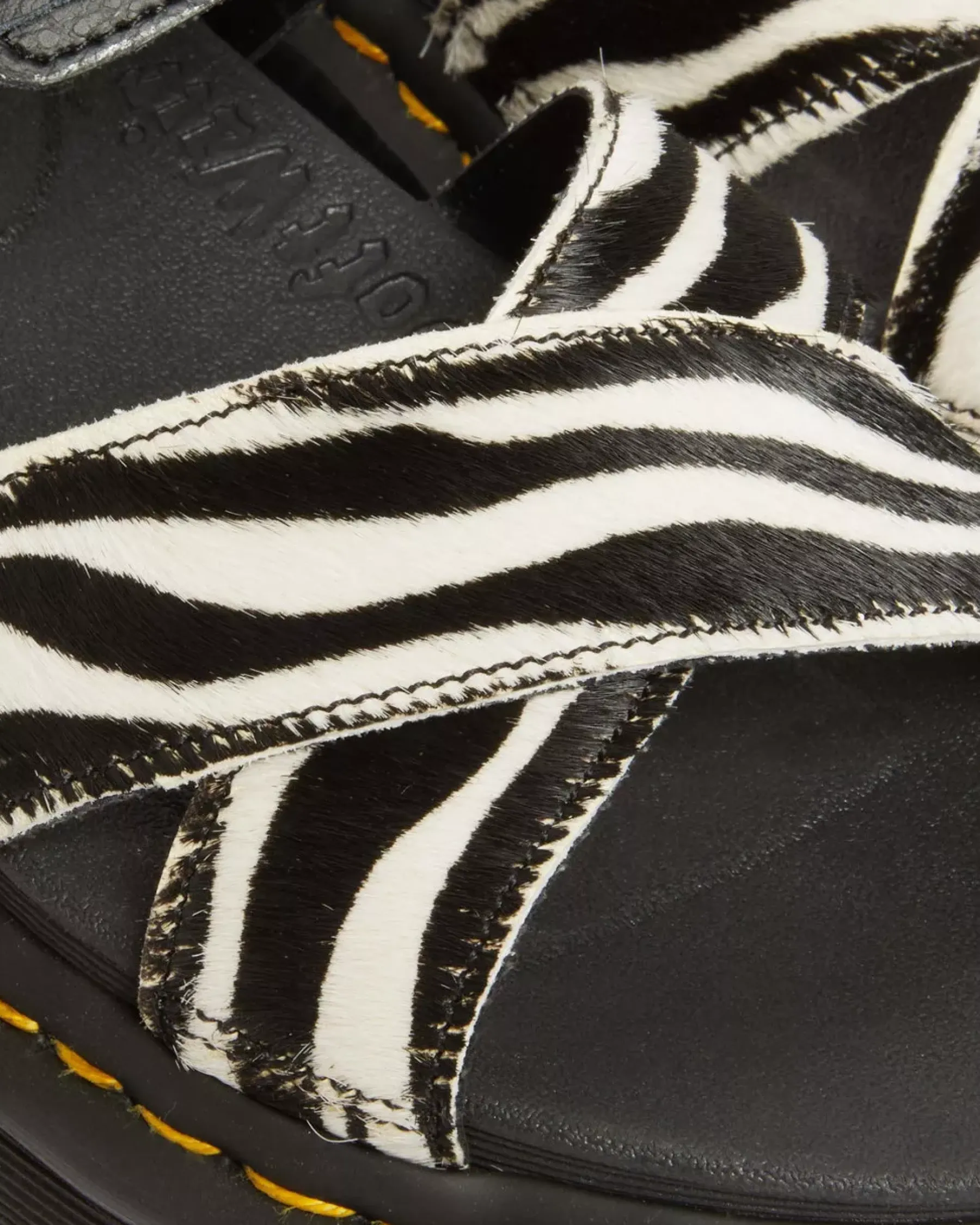 Platforms|Sandals>Dr. Martens Voss II Hair-On Zebra Print Sandals BLACK+COW PRINT