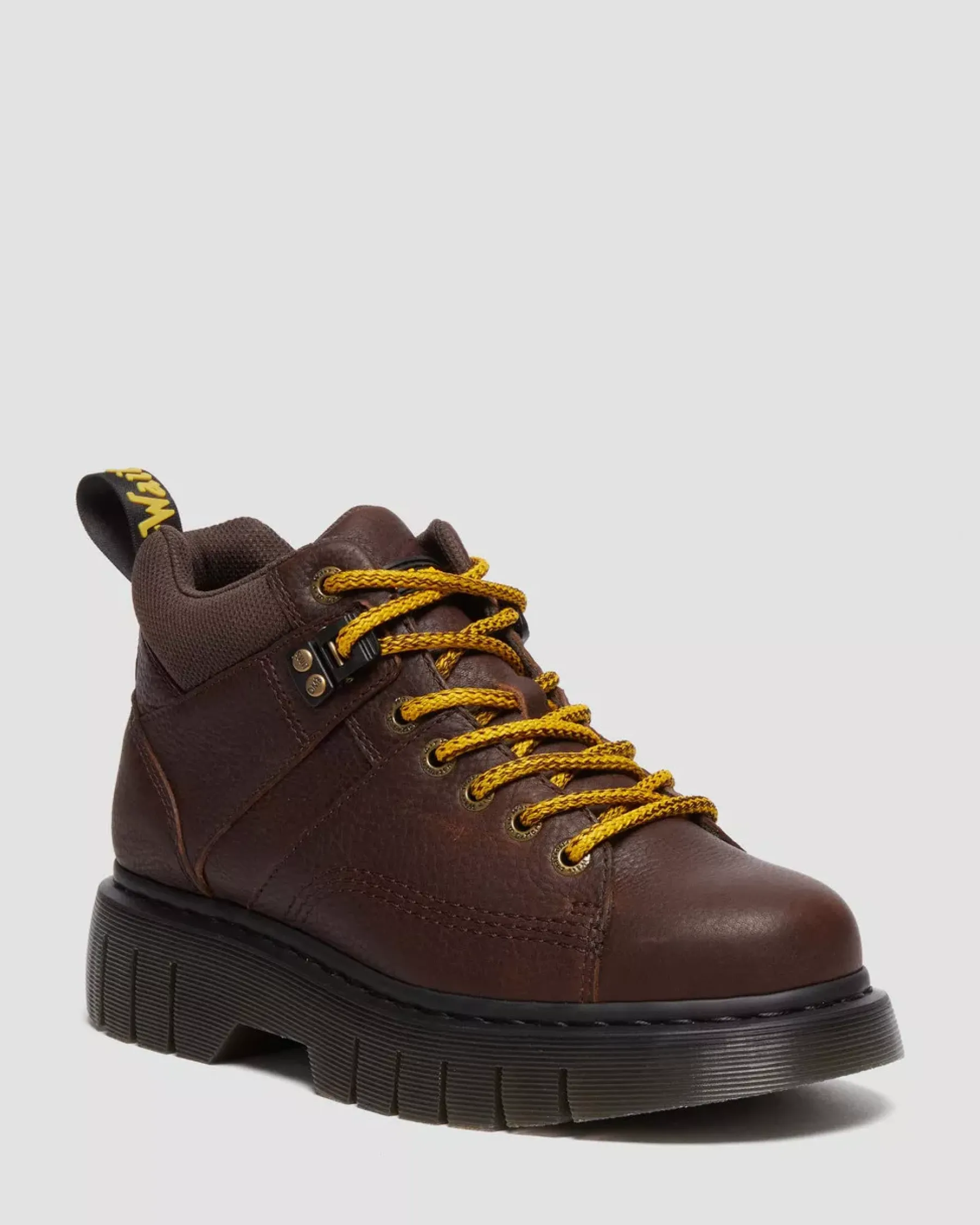 Platform Boots|Ankle Boots>Dr. Martens Woodard Grizzly Leather Low Casual Boots Dark Brown — Grizzly